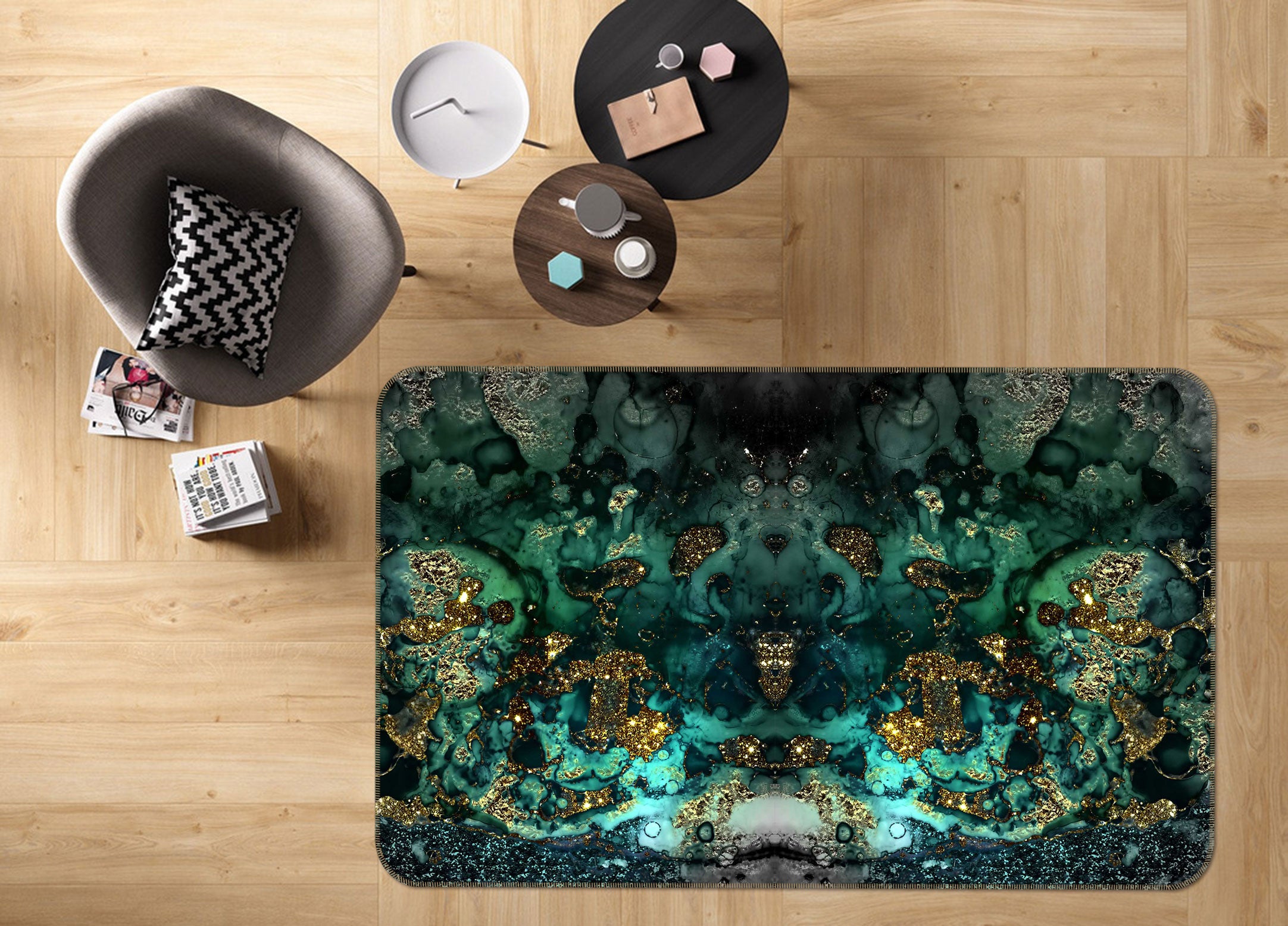 3D Green Abstract 062 Uta Naumann Rug Non Slip Rug Mat