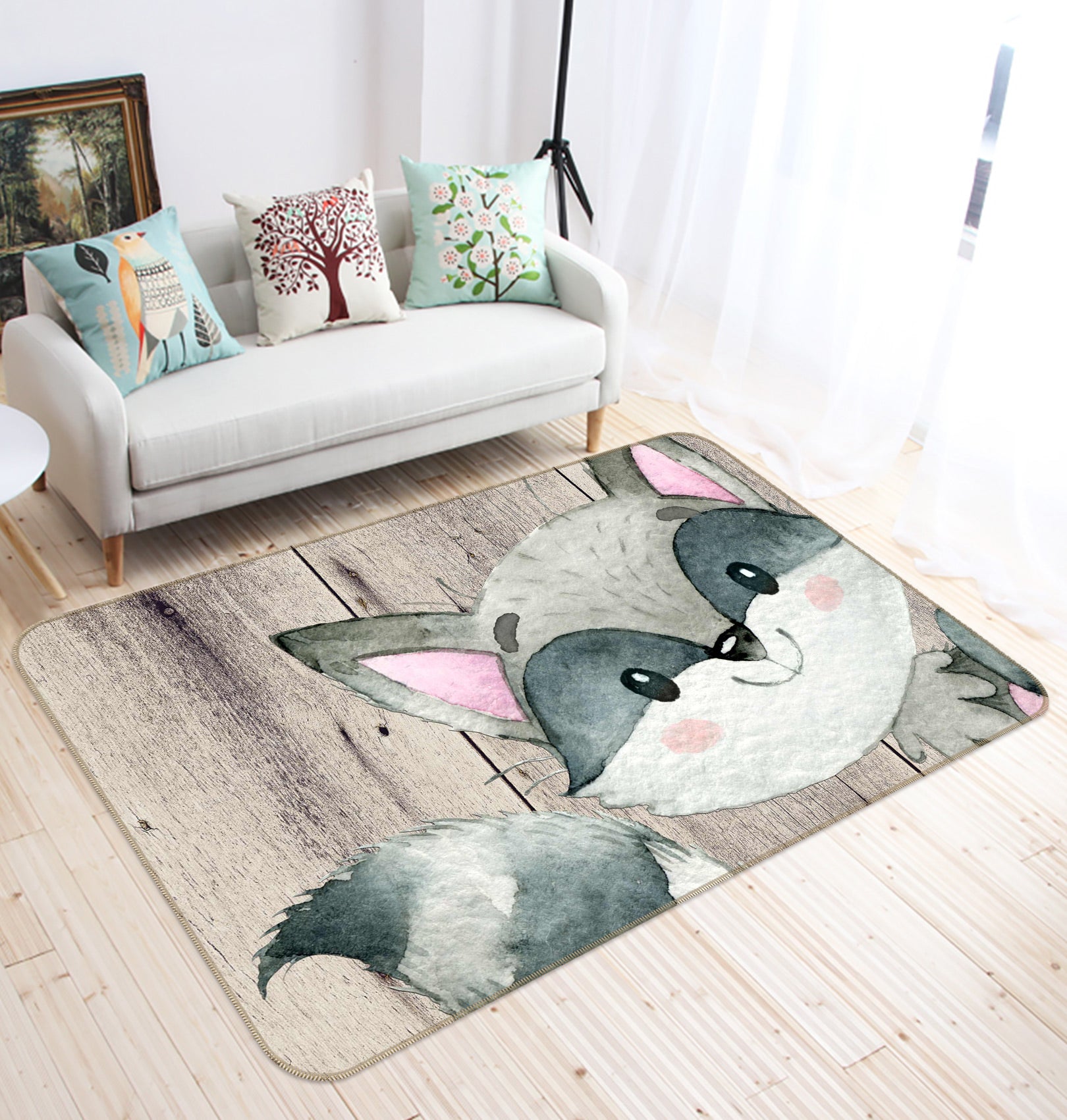 3D Gray Fox 046 Uta Naumann Rug Non Slip Rug Mat