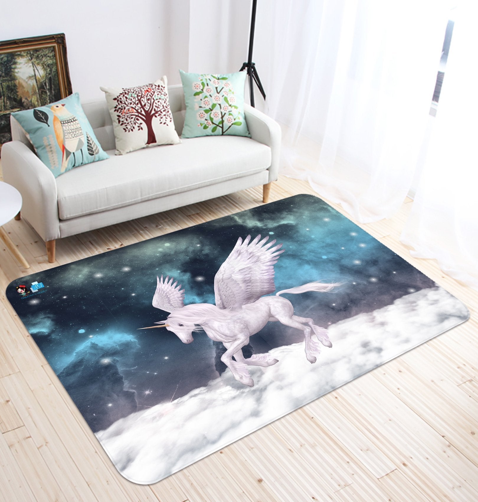 3D White Clouds Unicorn 36 Non Slip Rug Mat Mat AJ Creativity Home 