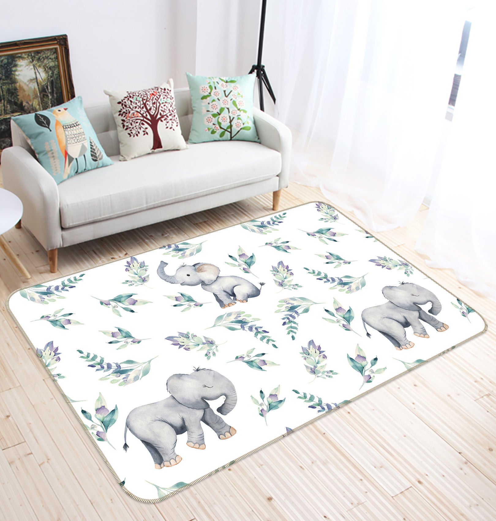 3D Elephant Leaf 028 Uta Naumann Rug Non Slip Rug Mat