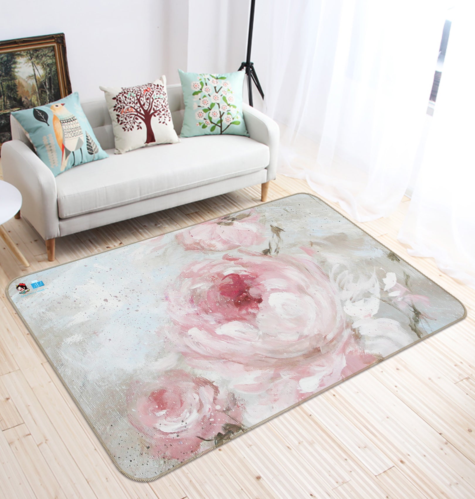 3D Pink Flowers 0199 Debi Coules Rug Non Slip Rug Mat