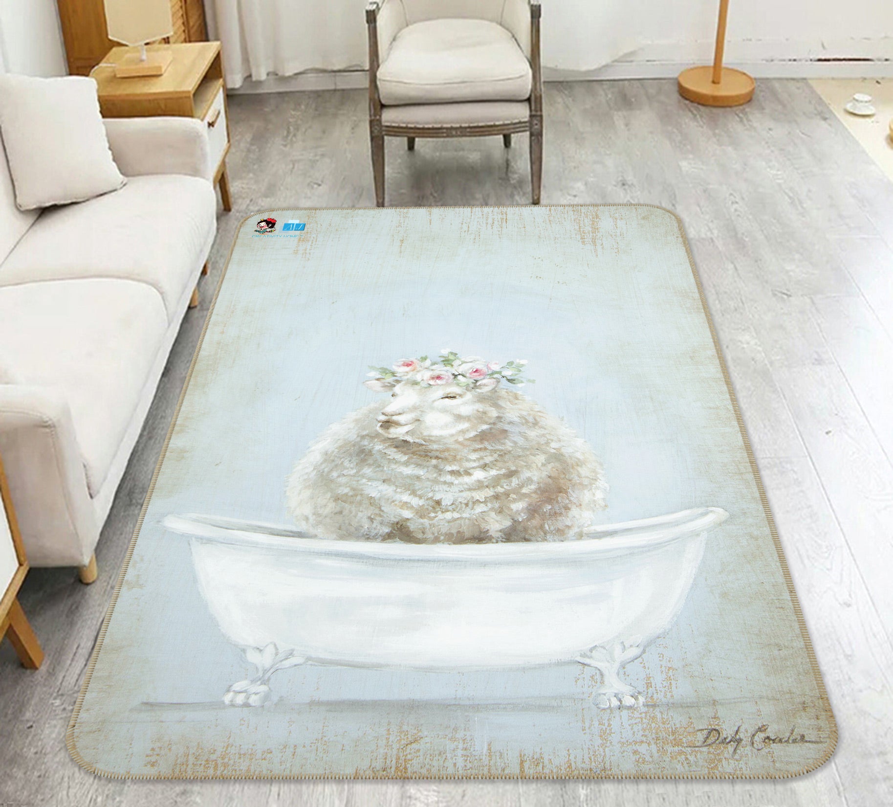 3D Sheep Bathtub 1071 Debi Coules Rug Non Slip Rug Mat