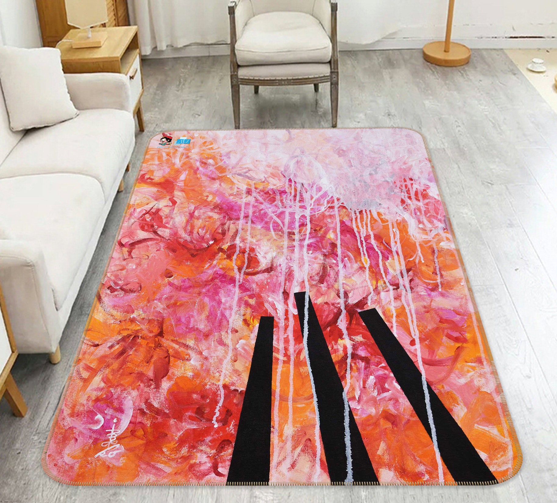 3D Red Splash Ink Painting 123129 Misako Chida Rug Non Slip Rug Mat