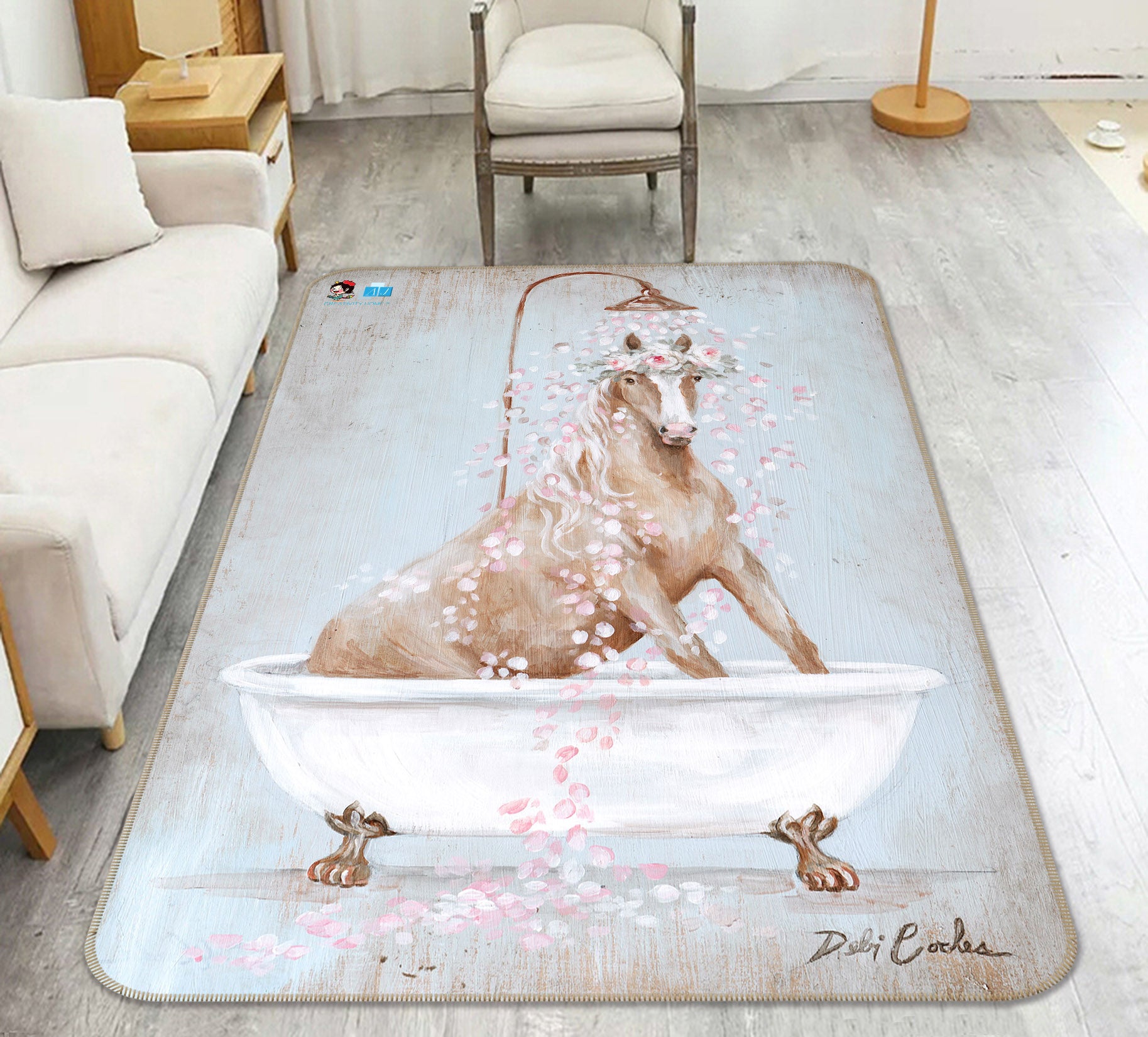 3D Bathtub Horse 0177 Debi Coules Rug Non Slip Rug Mat