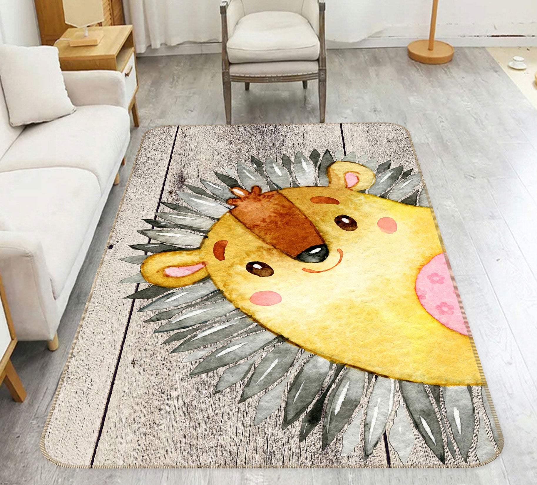 3D Yellow Hedgehog 135 Uta Naumann Rug Non Slip Rug Mat