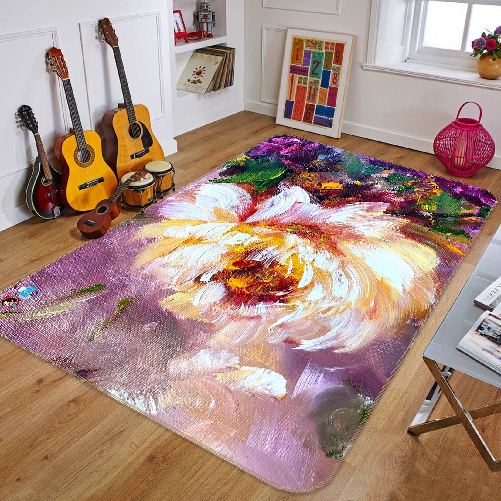 3D Painted Flowers 1143 Skromova Marina Rug Non Slip Rug Mat