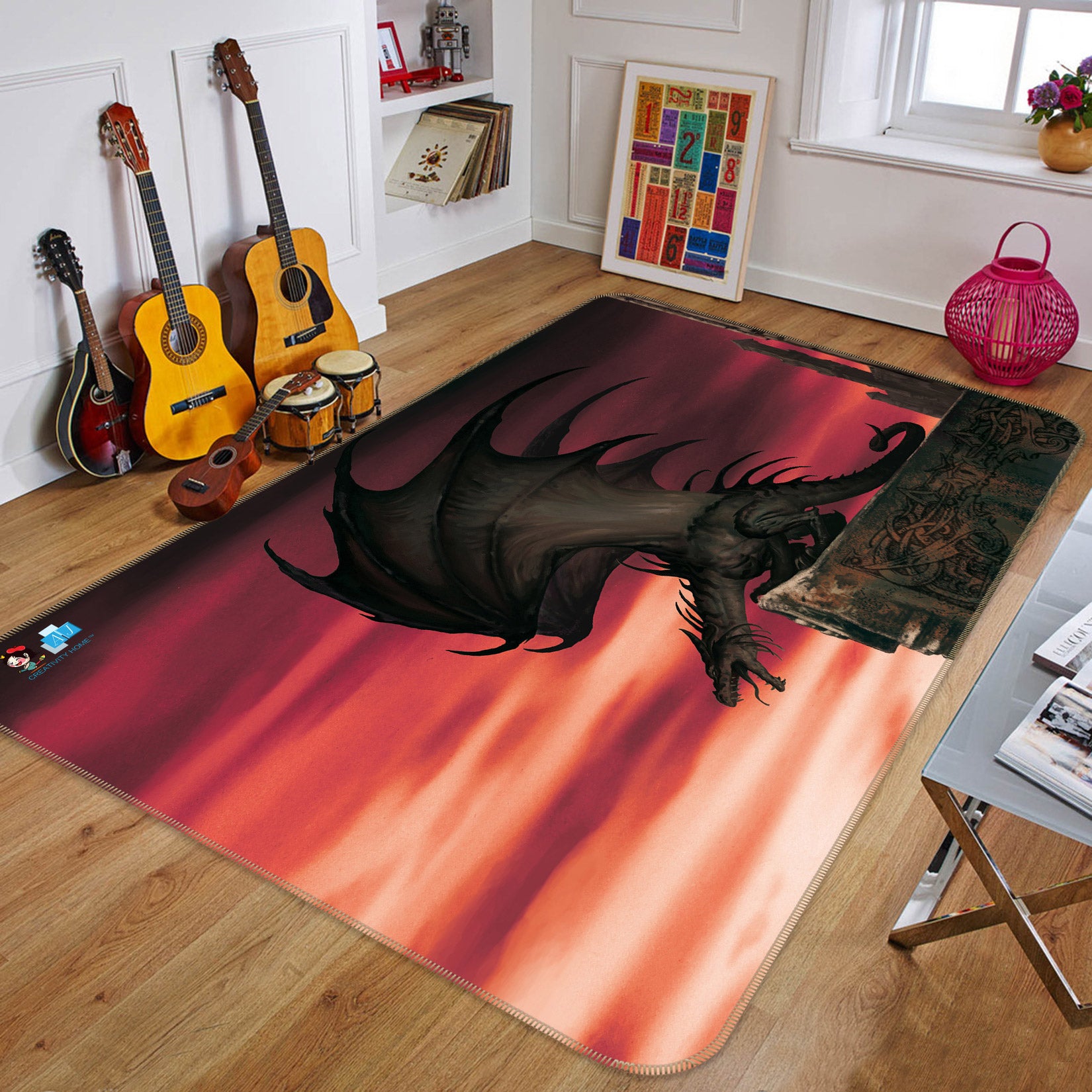 3D Big Winged Dragon 5163 Ciruelo Rug Non Slip Rug Mat