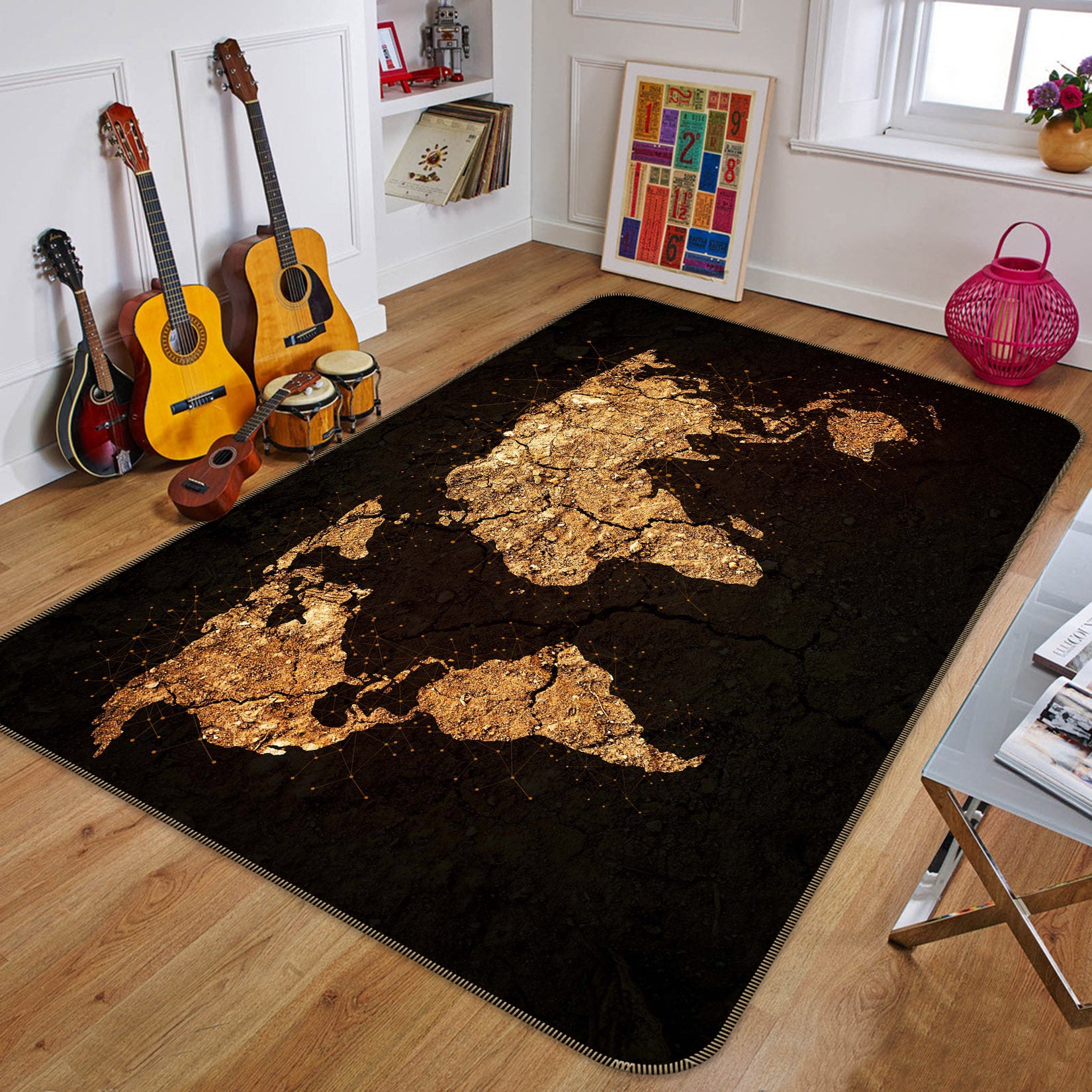 3D Golden Territory 249 World Map Non Slip Rug Mat