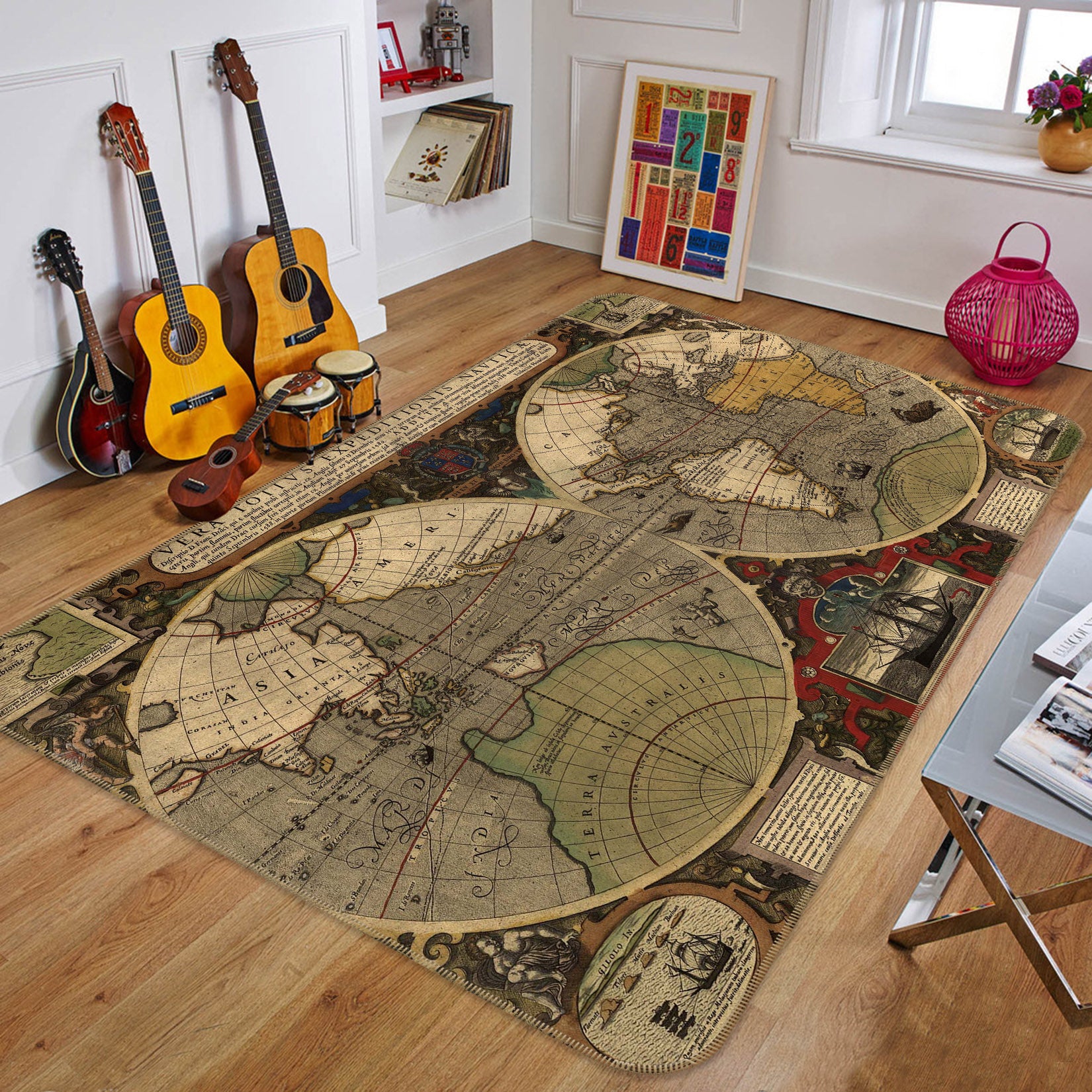 3D Ocean Base 212 World Map Non Slip Rug Mat