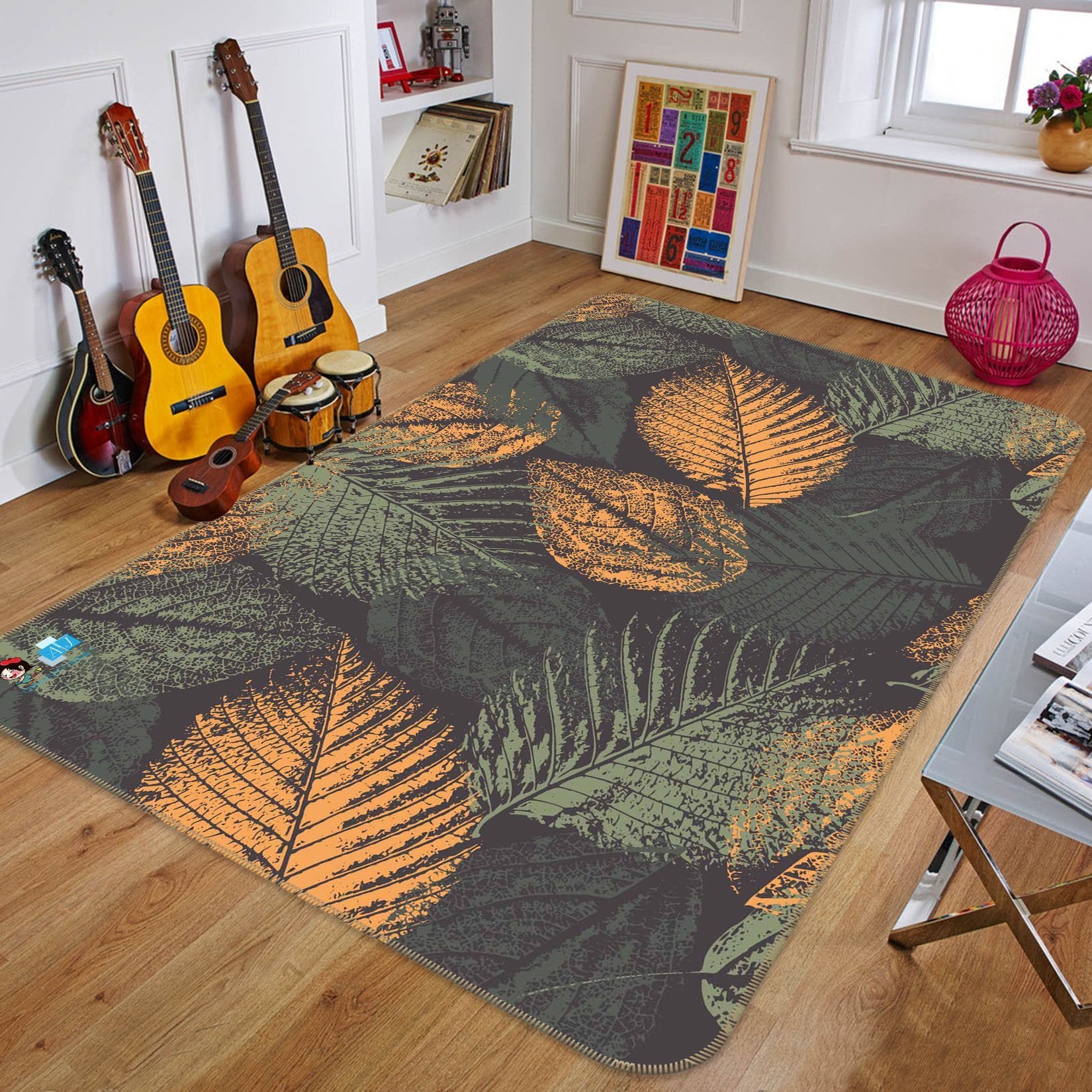 3D Golden Leaf 075 Non Slip Rug Mat Mat AJ Creativity Home 