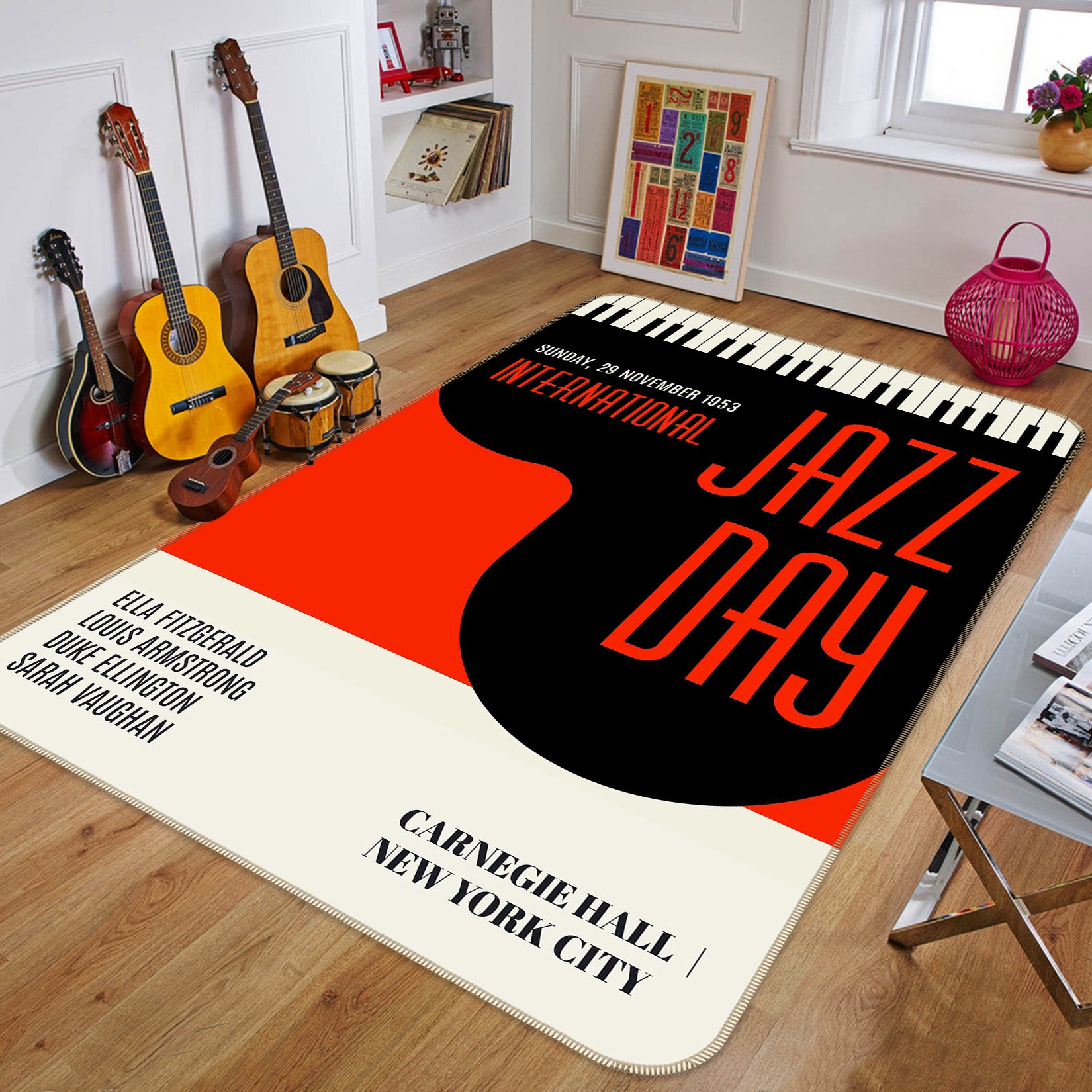 3D Red Piano Key 1068 Boris Draschoff Rug Non Slip Rug Mat