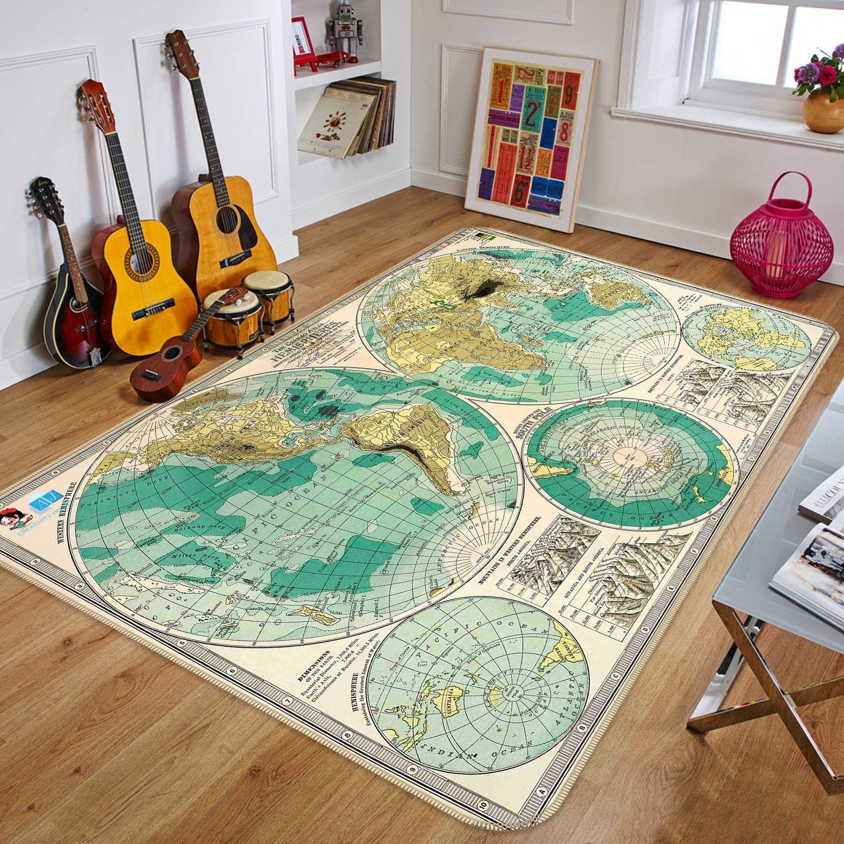 3D Hemisphere Map 504 Non Slip Rug Mat Mat AJ Creativity Home 