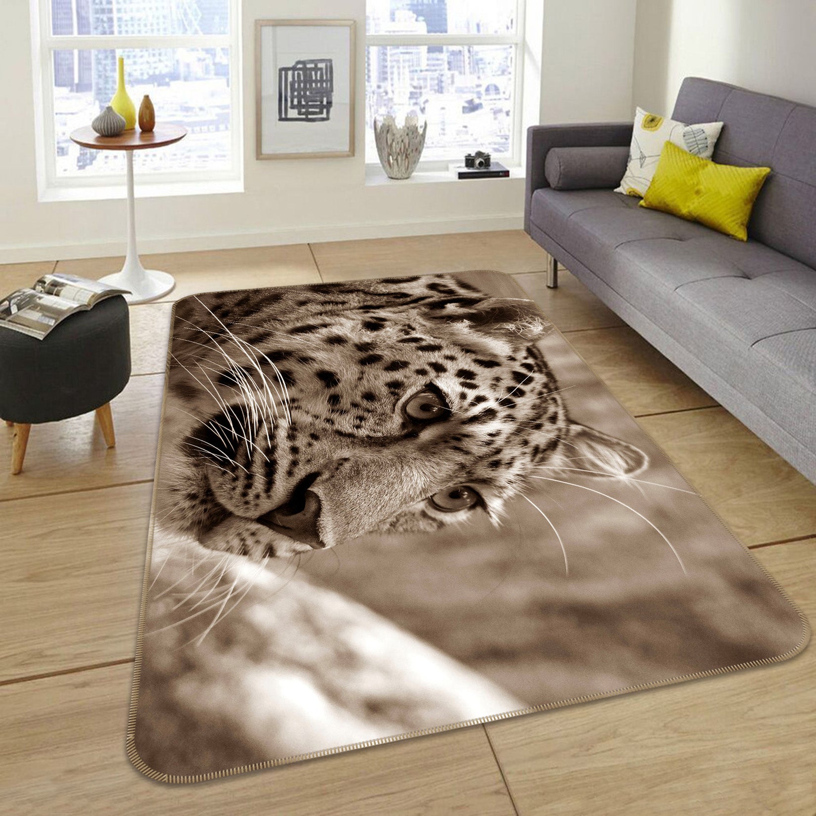 3D Leopard Mighty 004 Animal Non Slip Rug Mat