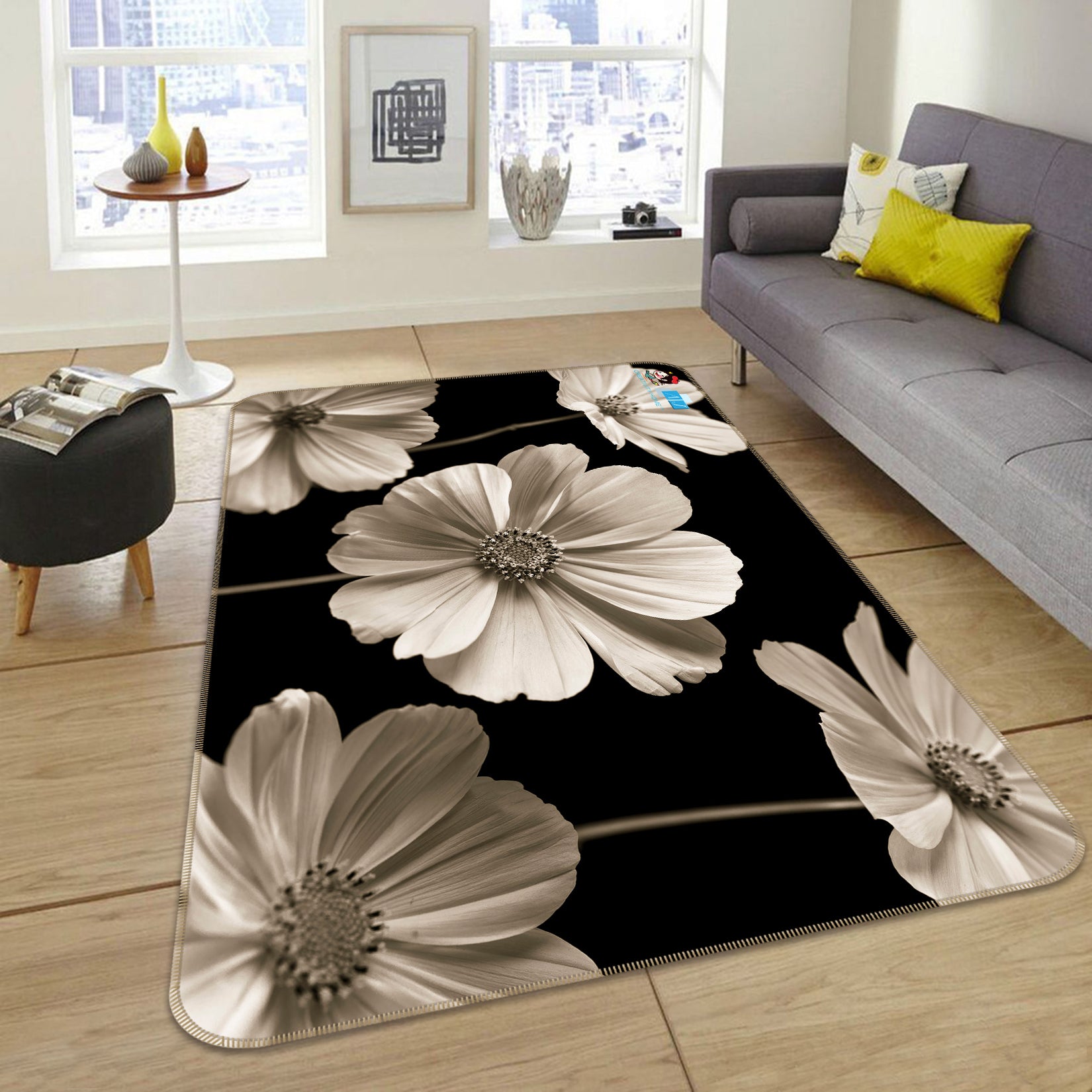 3D Gray Daisy 6707 Assaf Frank Rug Non Slip Rug Mat