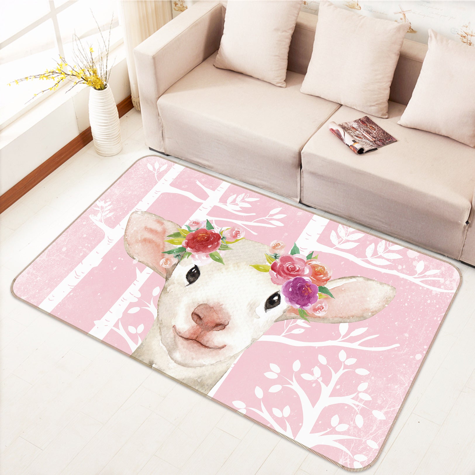 3D White Sheep 053 Uta Naumann Rug Non Slip Rug Mat