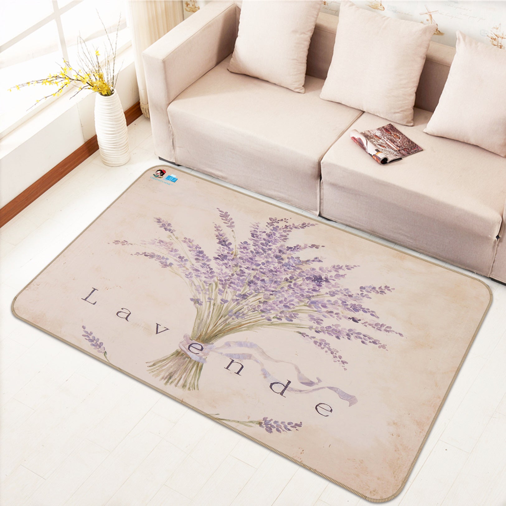 3D Purple Bouquet 1004 Debi Coules Rug Non Slip Rug Mat