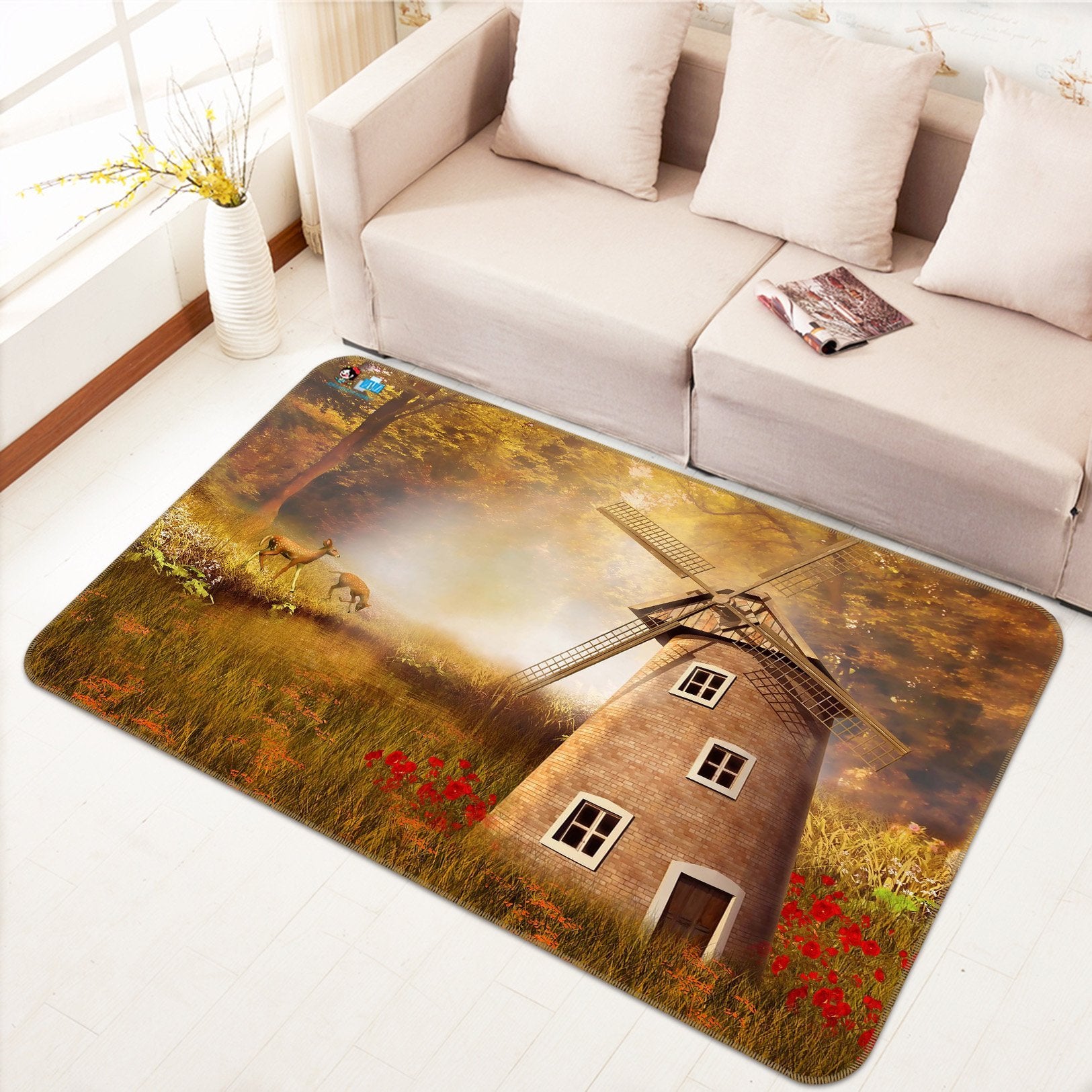 3D Cartoon Windmill 524 Non Slip Rug Mat Mat AJ Creativity Home 