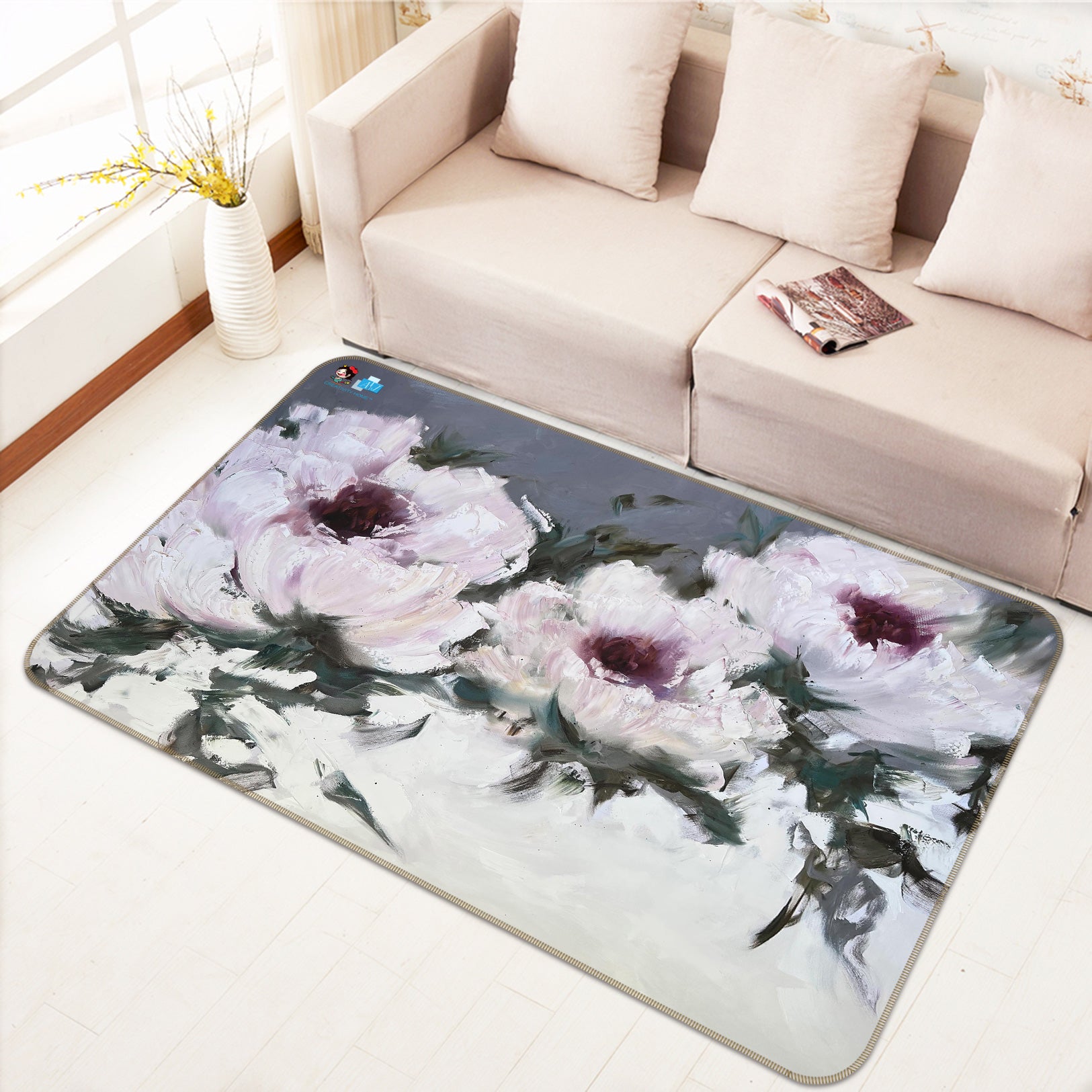 3D Pink Flower 1133 Skromova Marina Rug Non Slip Rug Mat