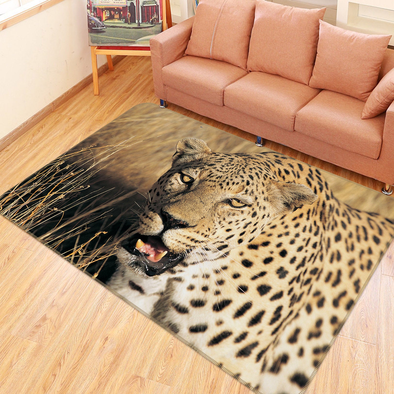 3D Grass Leopard 001 Animal Non Slip Rug Mat