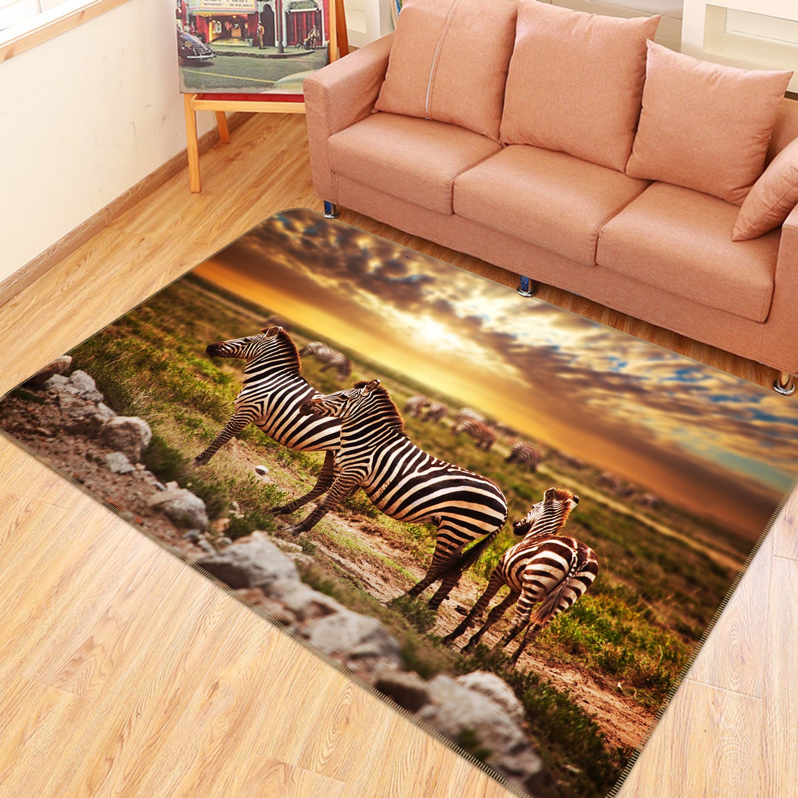 3D Prairie Zebra 005 Animal Non Slip Rug Mat