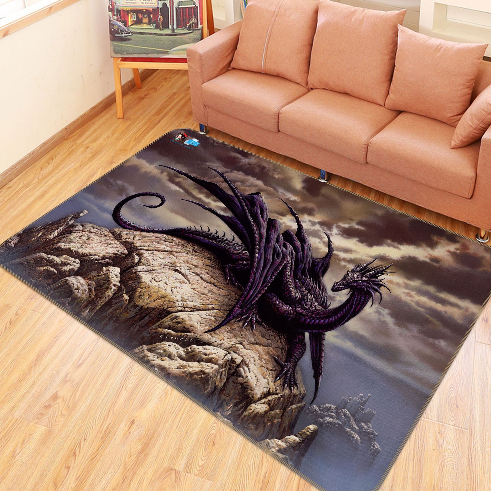 3D Dragon Black 5149 Ciruelo Rug Non Slip Rug Mat