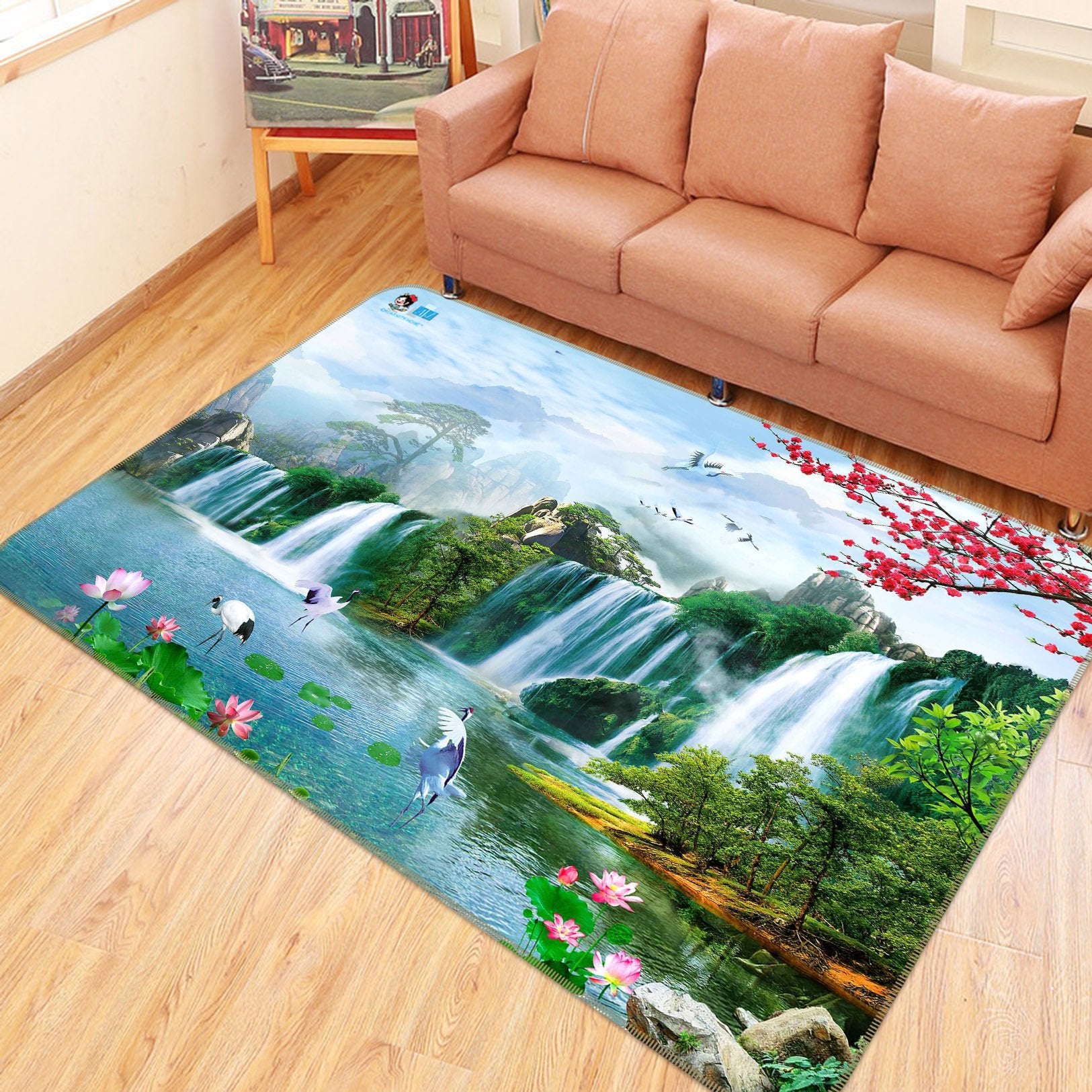 3D Red-Crowned Crane Lotus 591 Non Slip Rug Mat Mat AJ Creativity Home 