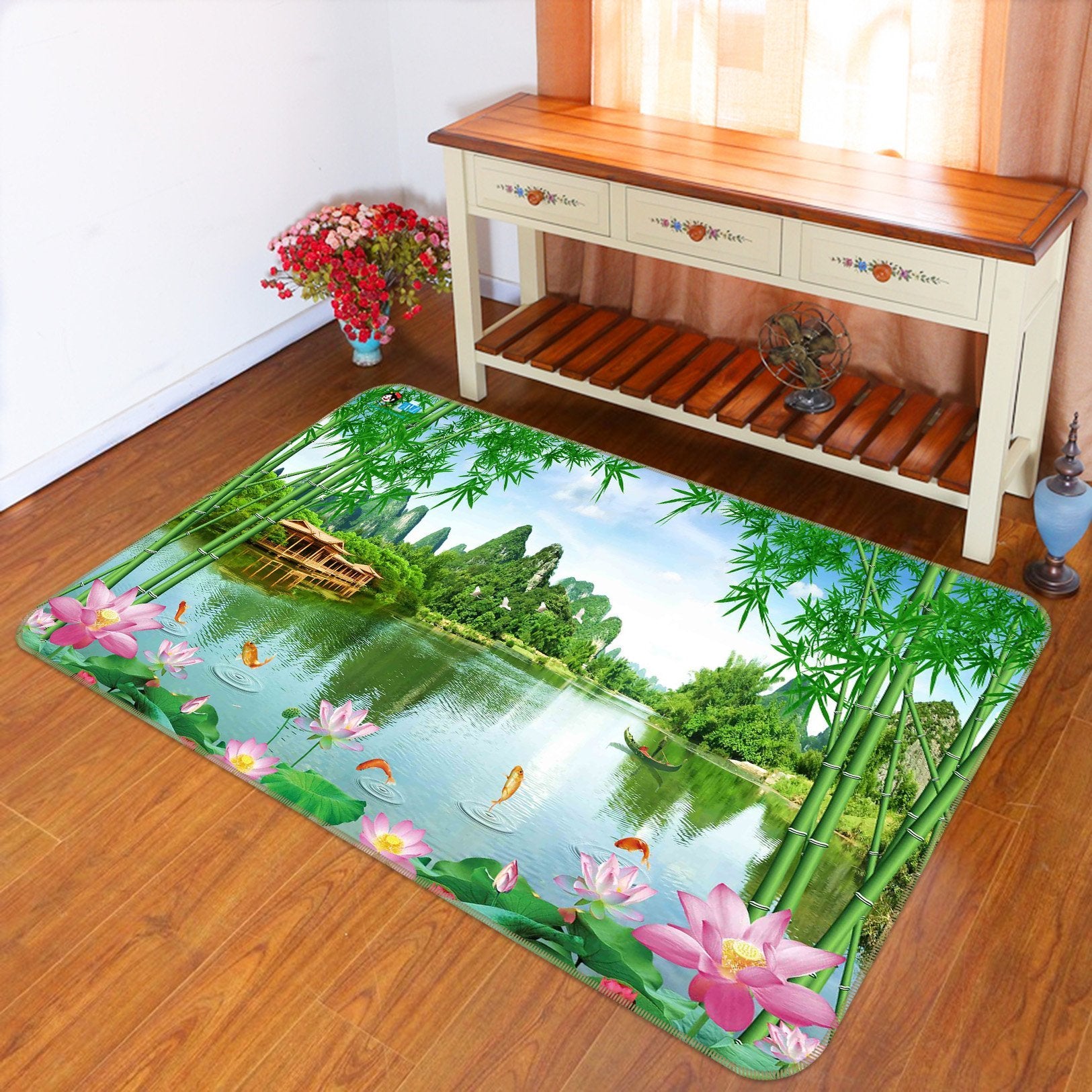 3D Lotus Pavilion 574 Non Slip Rug Mat Mat AJ Creativity Home 