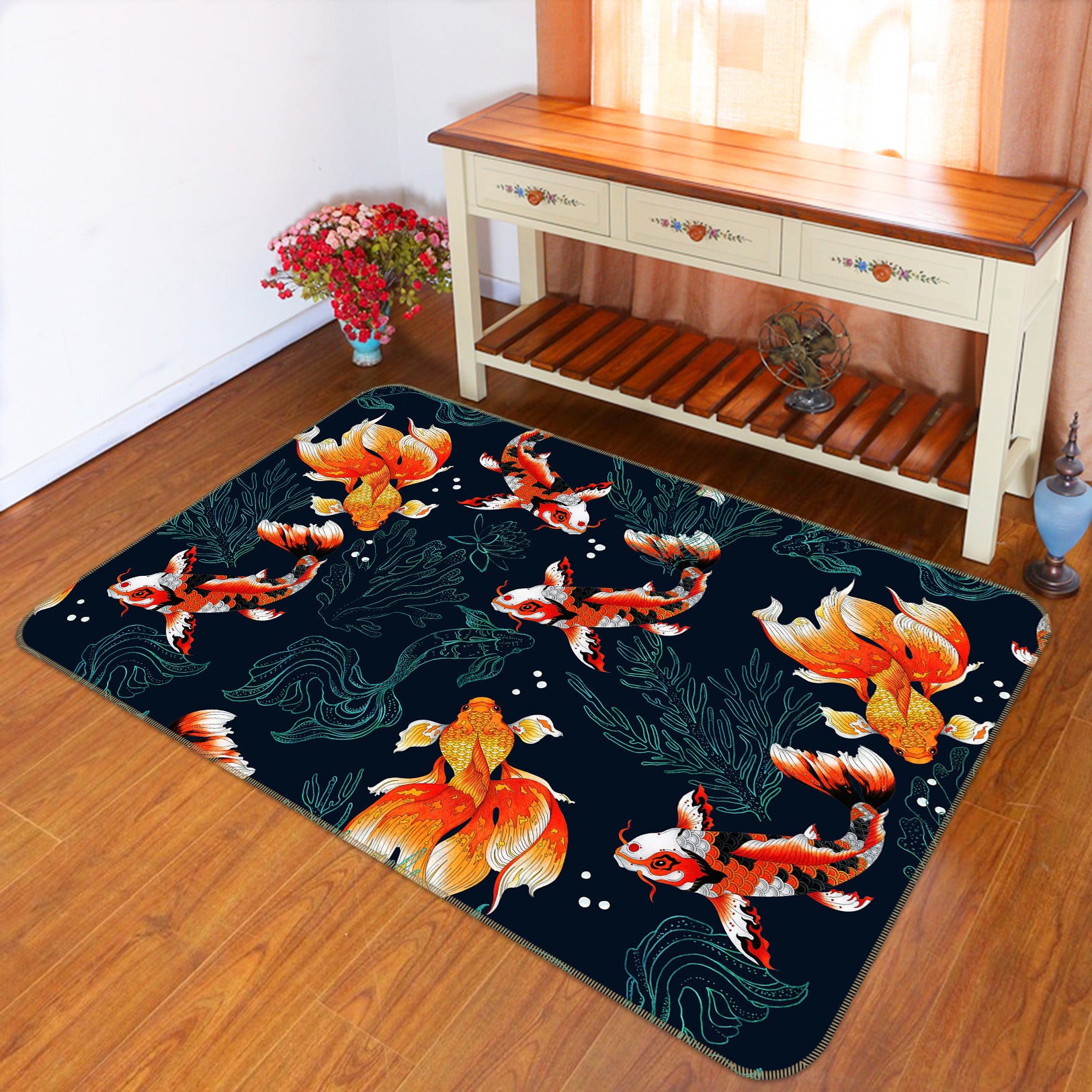 3D Red Goldfish 003 Uta Naumann Rug Non Slip Rug Mat