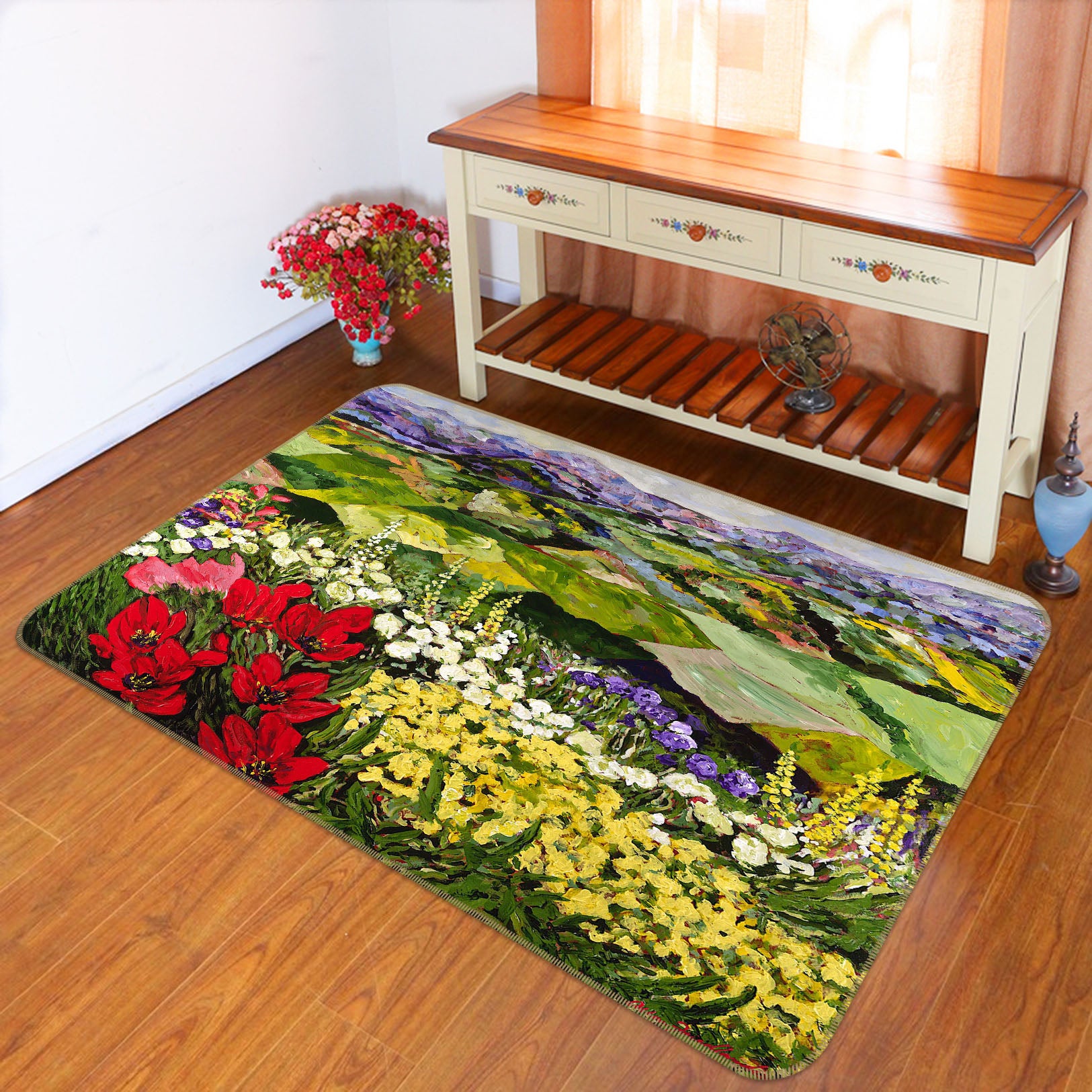 3D Colorful Garden 1011 Allan P. Friedlander Rug Non Slip Rug Mat