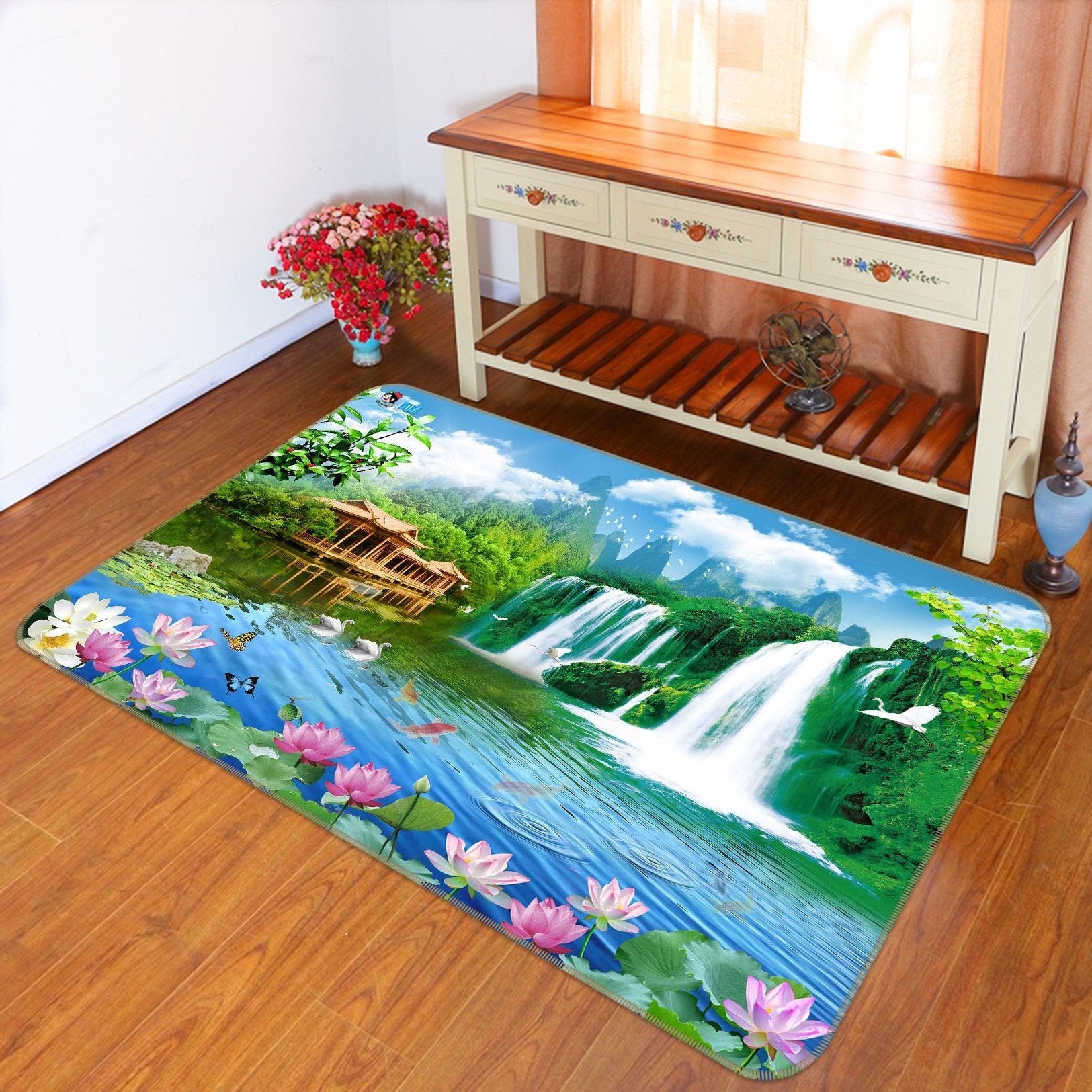 3D Waterfall Pavilion 582 Non Slip Rug Mat Mat AJ Creativity Home 