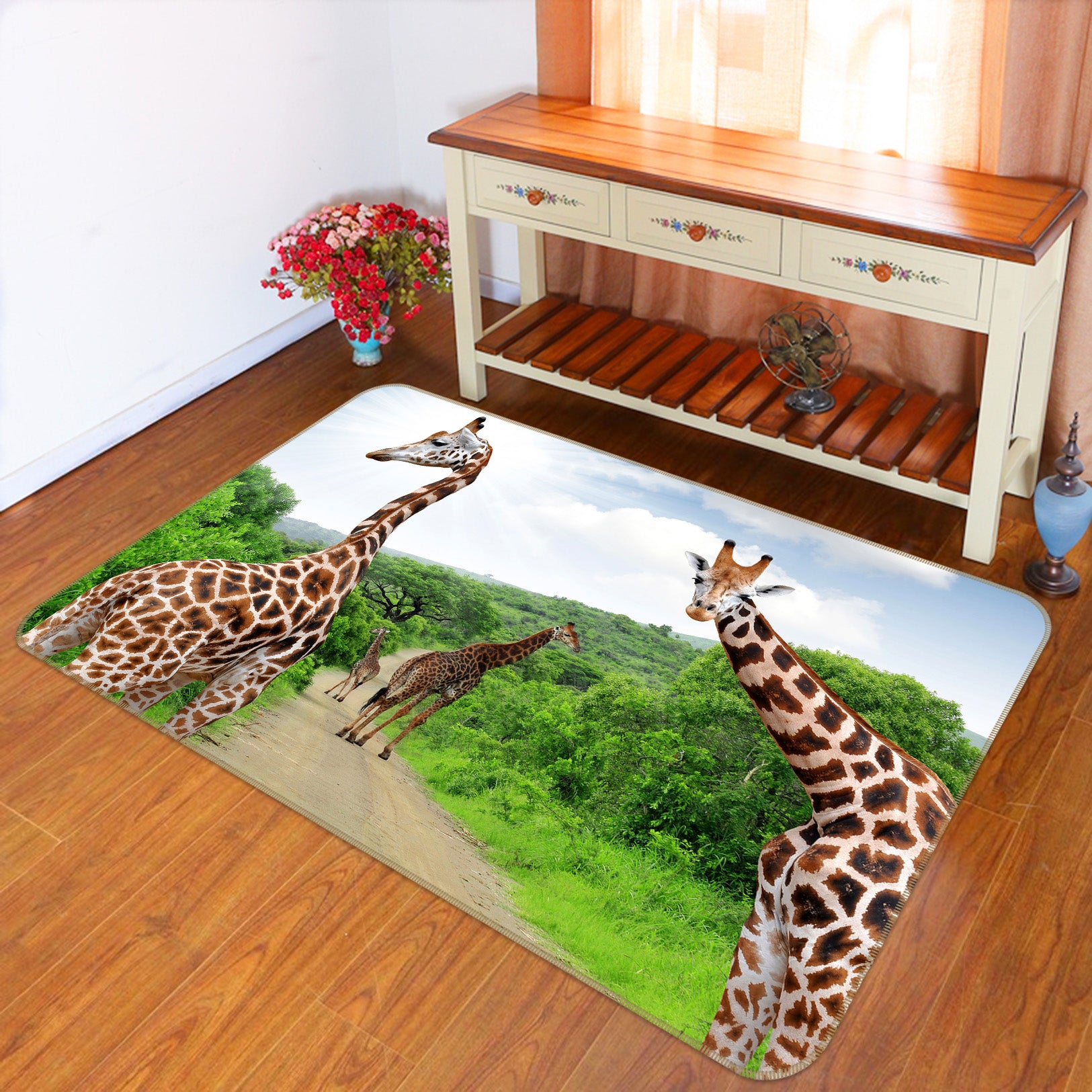 3D Forest Giraffe 002 Animal Non Slip Rug Mat