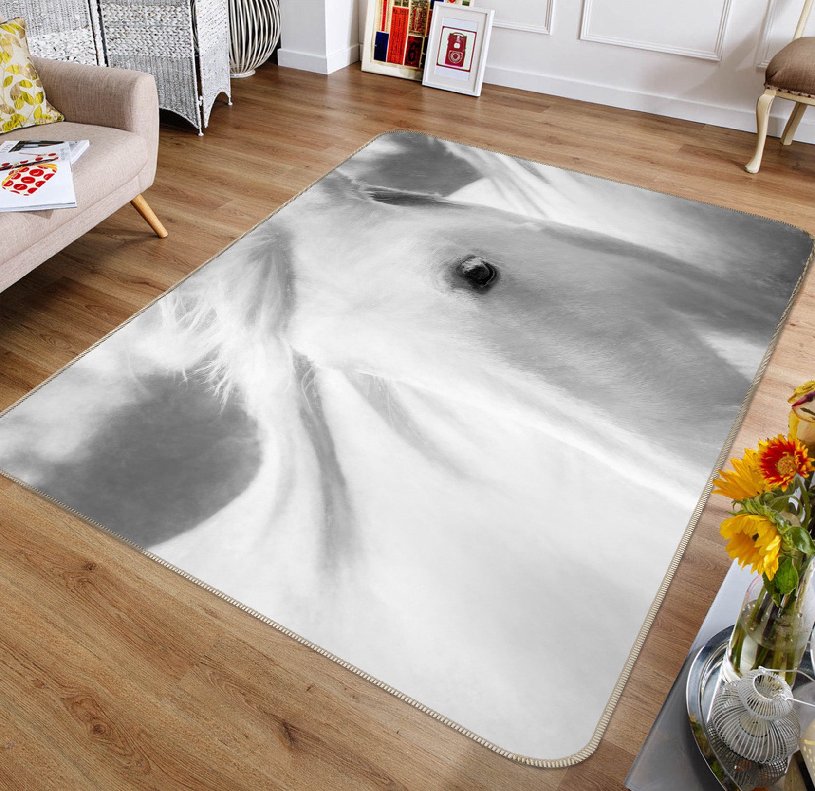 3D White Horse 1092 Marco Carmassi Rug Non Slip Rug Mat