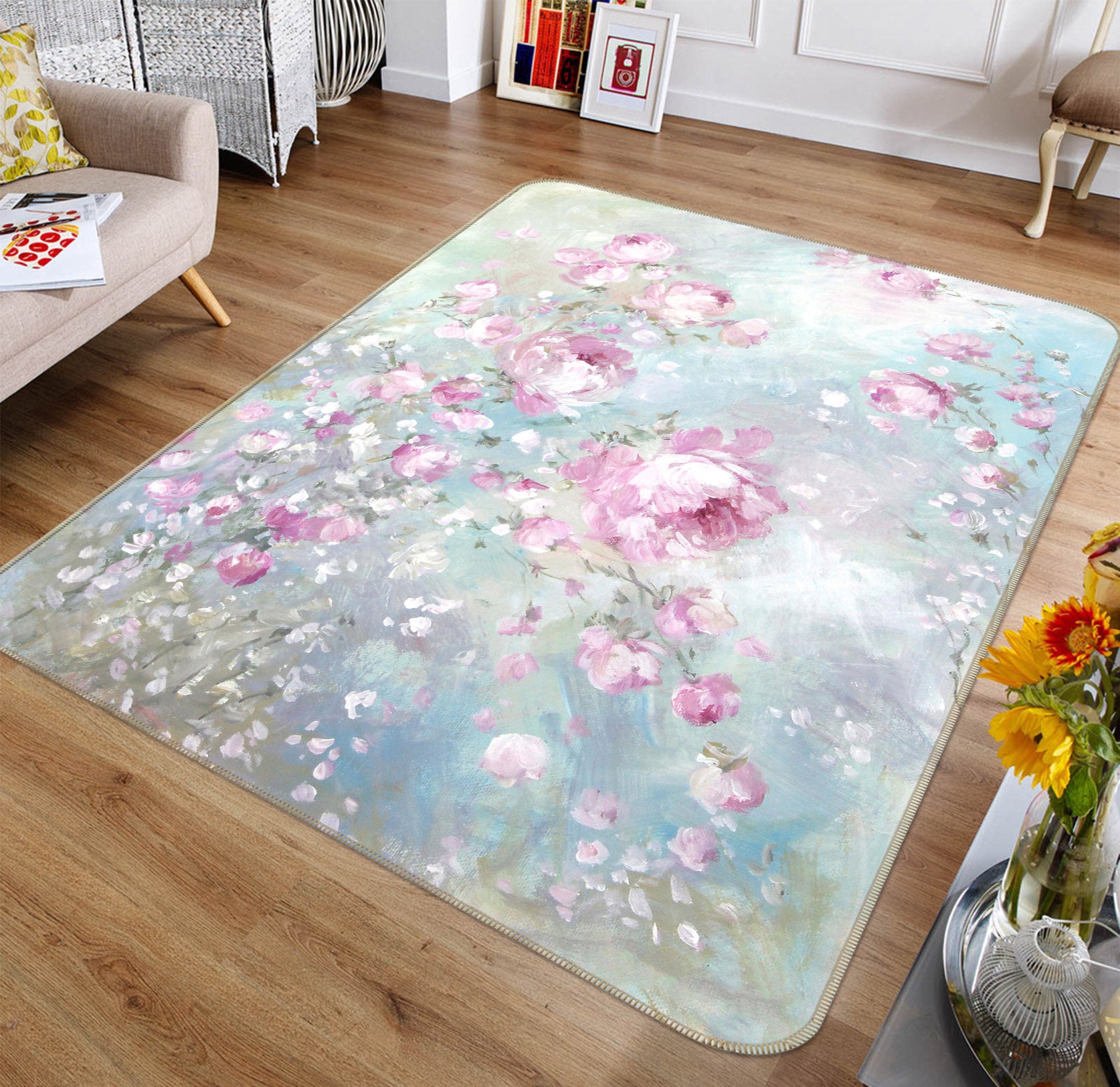 3D Pink Rose 1020 Debi Coules Rug Non Slip Rug Mat