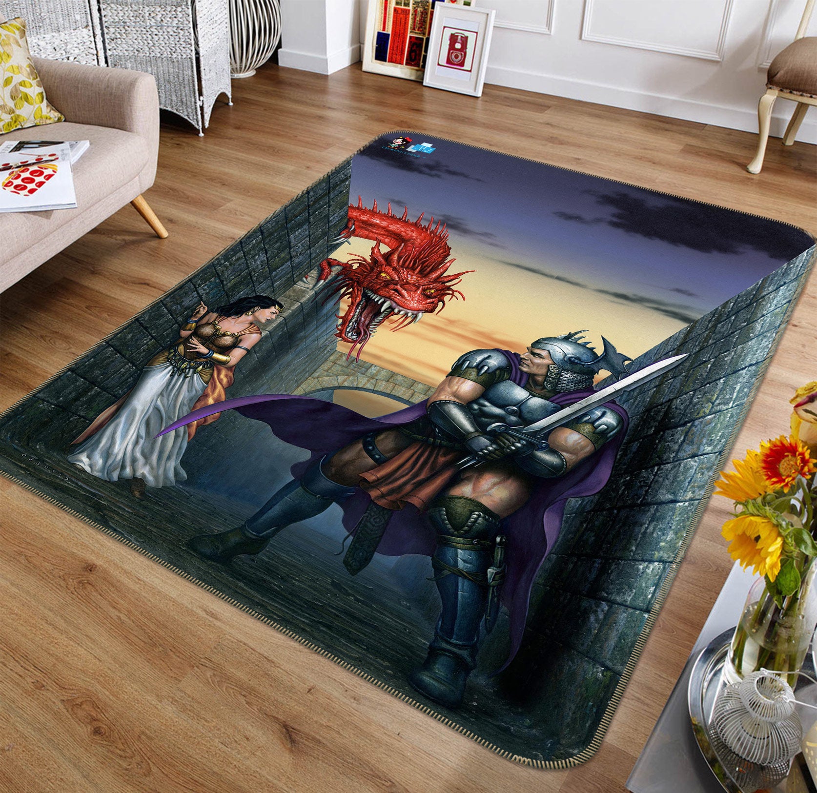 3D Stonewall Soldier Dragon 5195 Ciruelo Rug Non Slip Rug Mat