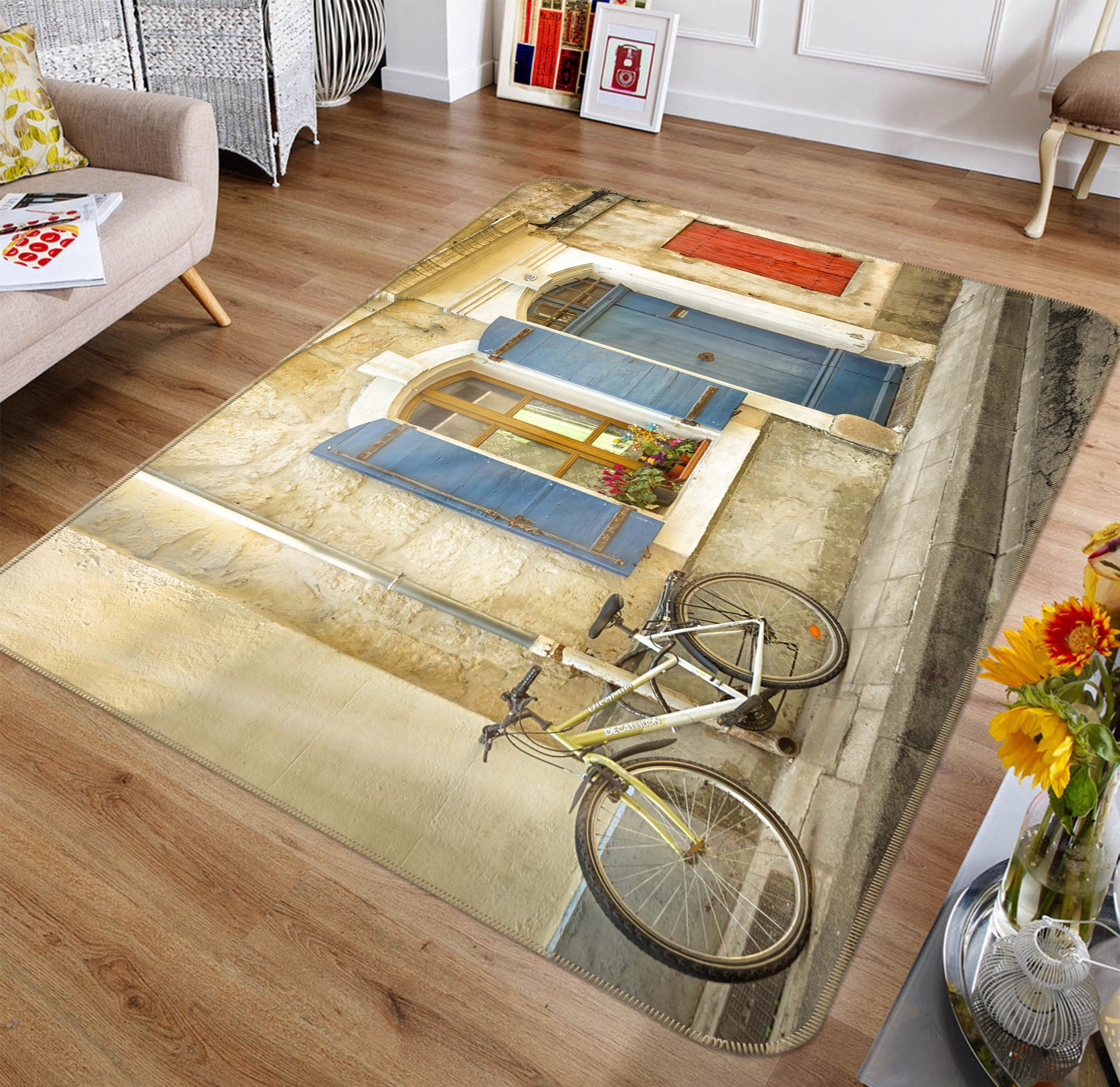 3D Retro Bicycle 1056 Marco Carmassi Rug Non Slip Rug Mat