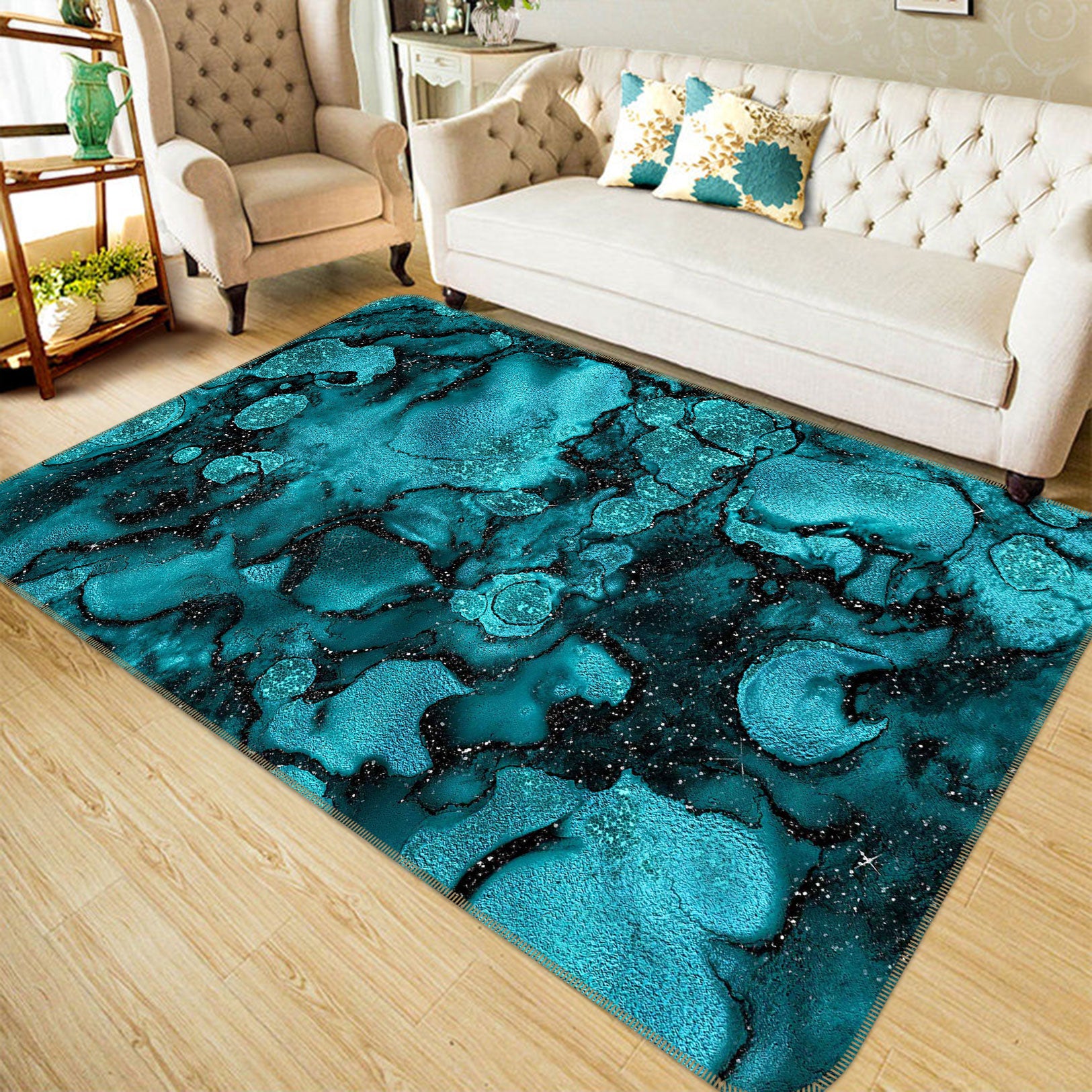 3D Blue Abstract 063 Uta Naumann Rug Non Slip Rug Mat