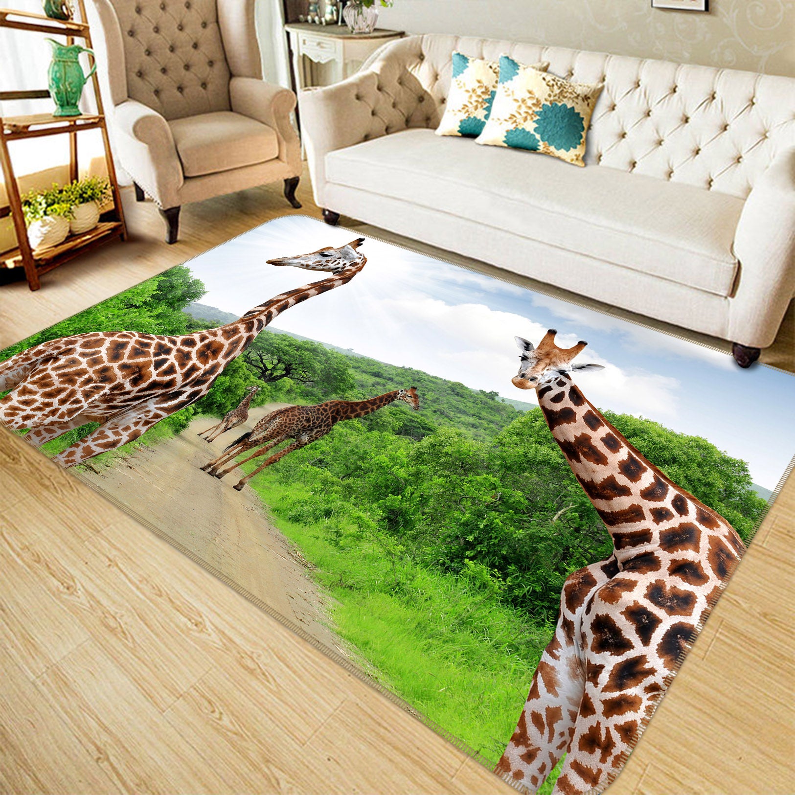 3D Forest Giraffe 002 Animal Non Slip Rug Mat