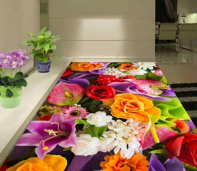 3D A Hundred Flowers Bloom 376 Floor Mural  Wallpaper Murals Rug & Mat Print Epoxy waterproof bath floor