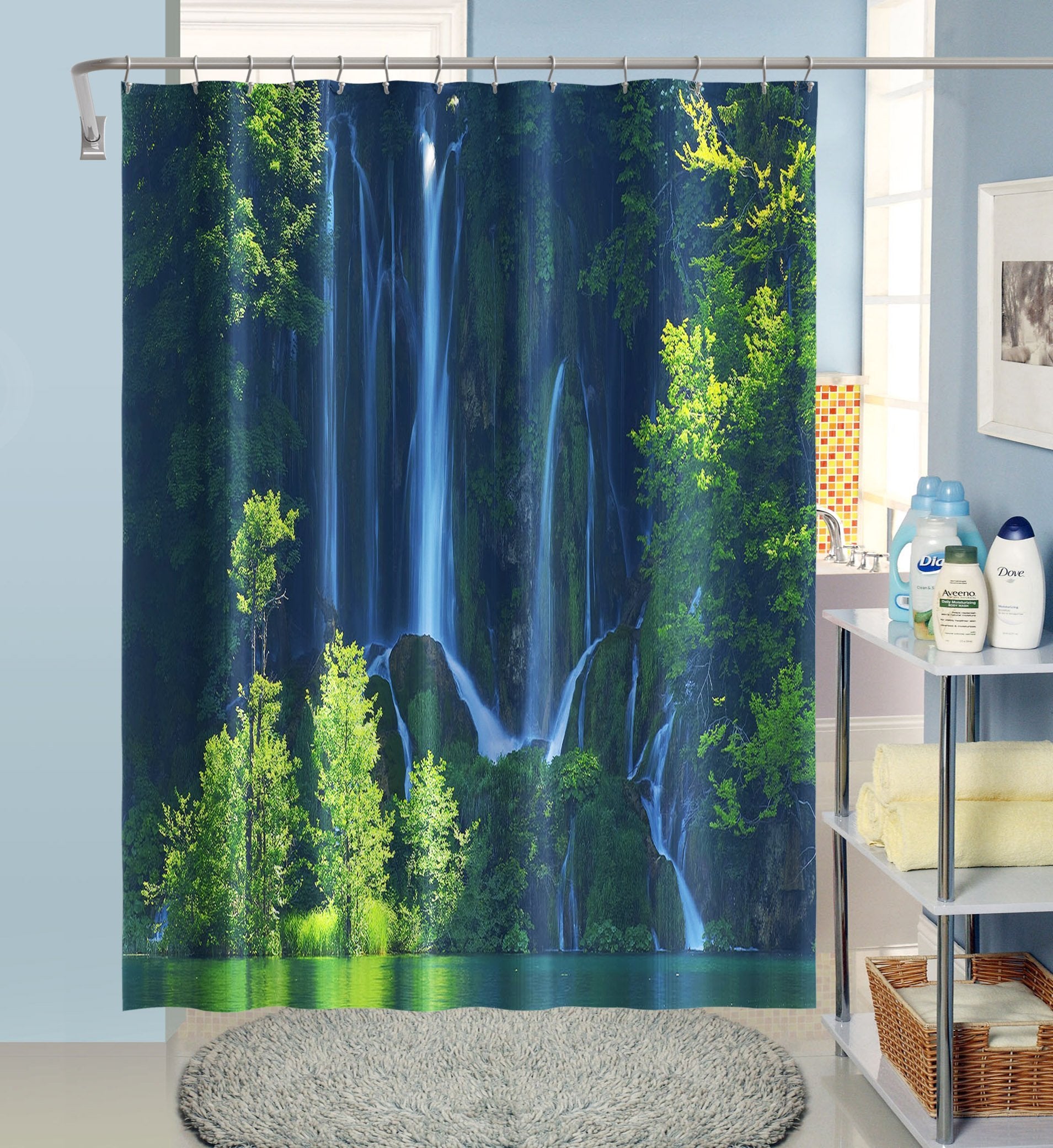 3D Cliff Waterfall 031 Shower Curtain 3D Shower Curtain AJ Creativity Home 