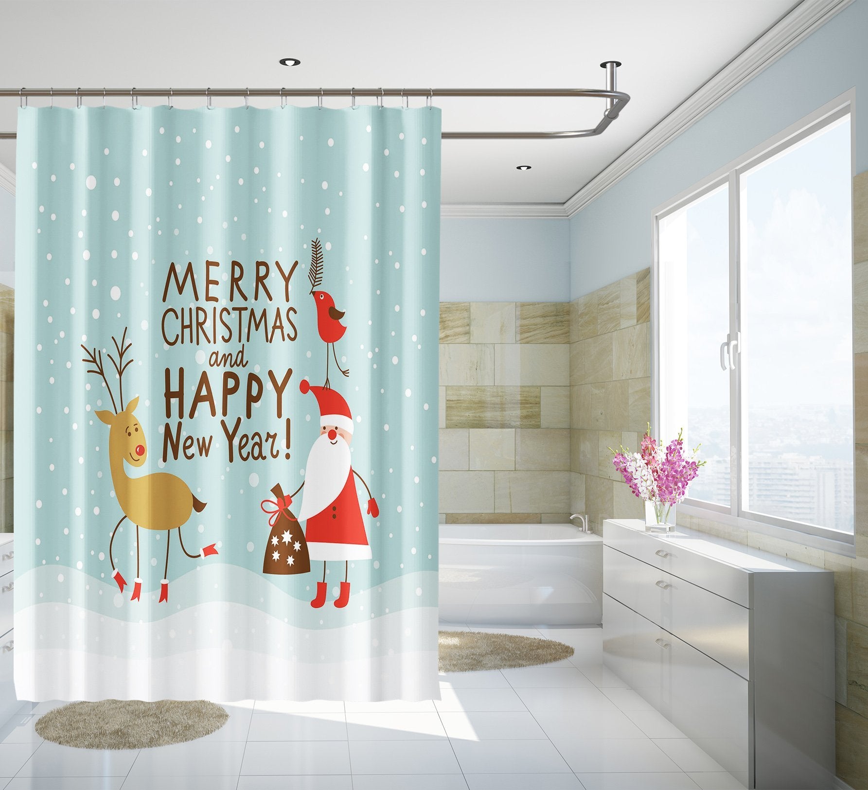 3D Cartoon Christmas 076 Shower Curtain 3D Shower Curtain AJ Creativity Home 