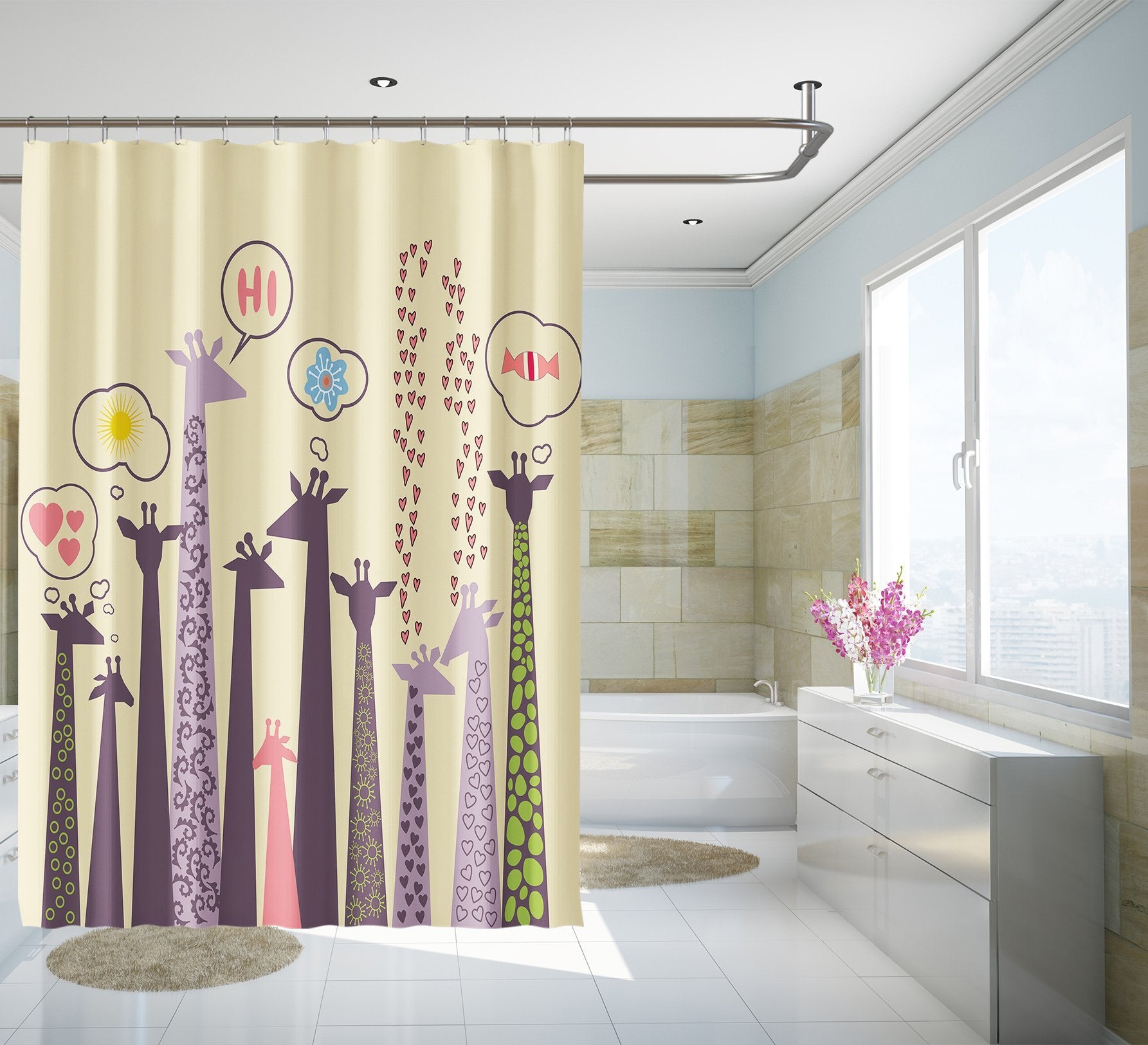 3D Graffiti Giraffe 075 Shower Curtain 3D Shower Curtain AJ Creativity Home 