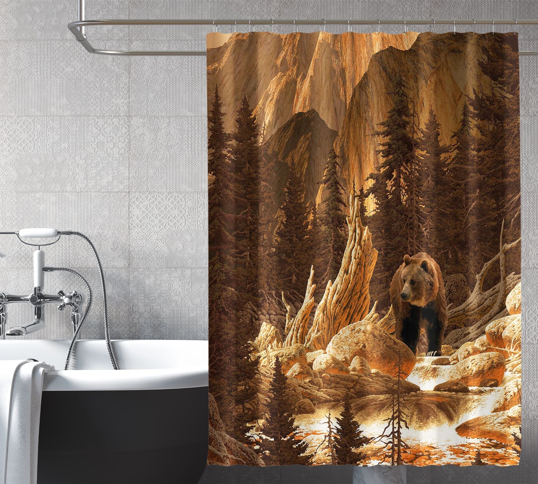 3D Brown Bear Mountain 072 Shower Curtain 3D Shower Curtain AJ Creativity Home 