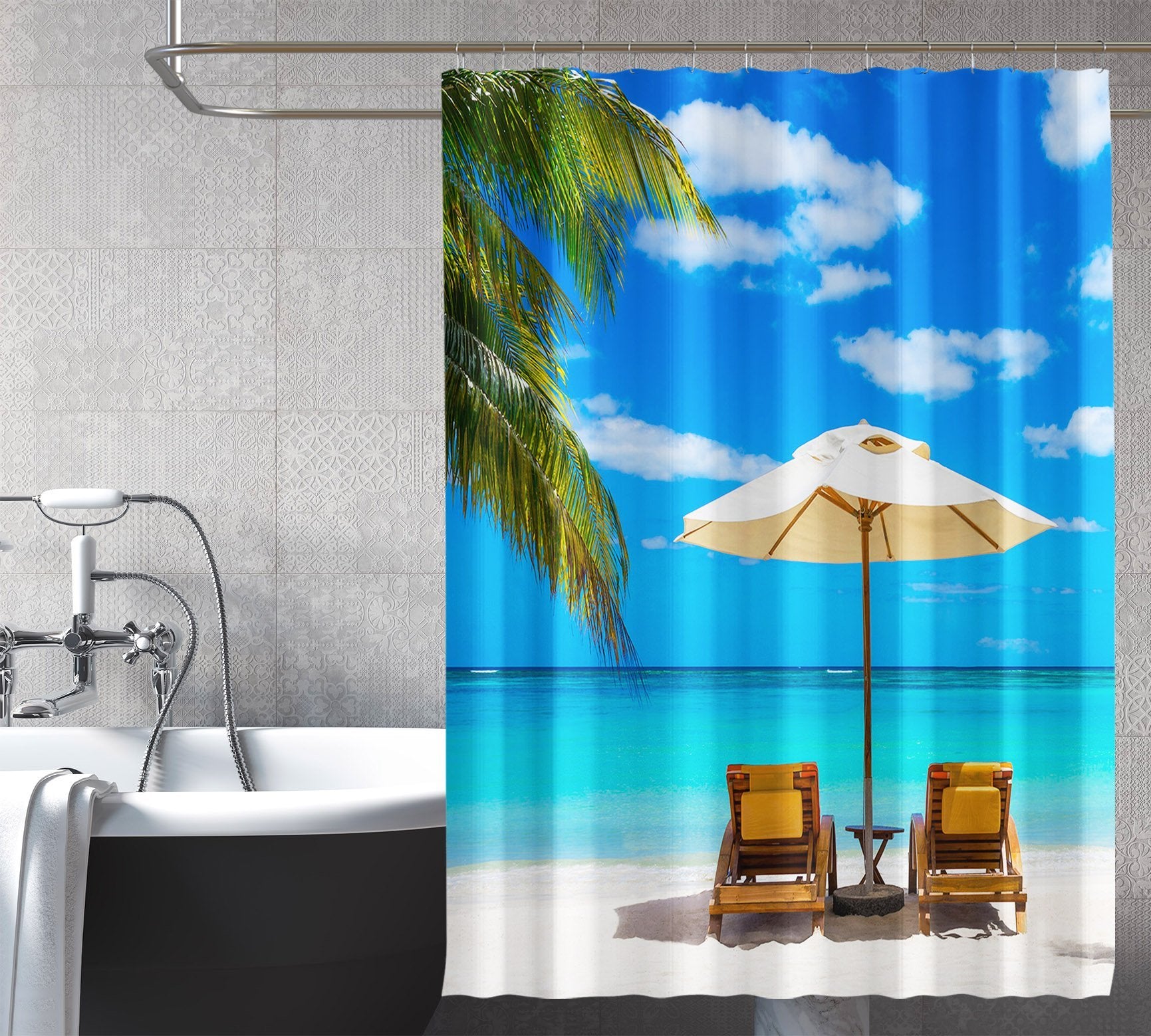 3D Parasol Beach 047 Shower Curtain 3D Shower Curtain AJ Creativity Home 