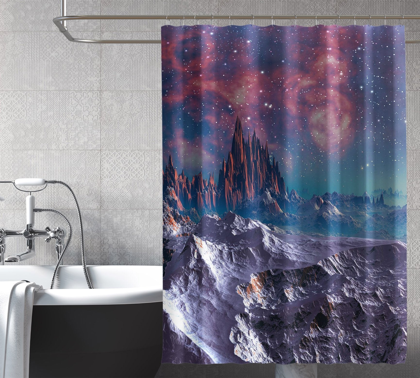 3D Mountain Peak Star 090 Shower Curtain 3D Shower Curtain AJ Creativity Home 