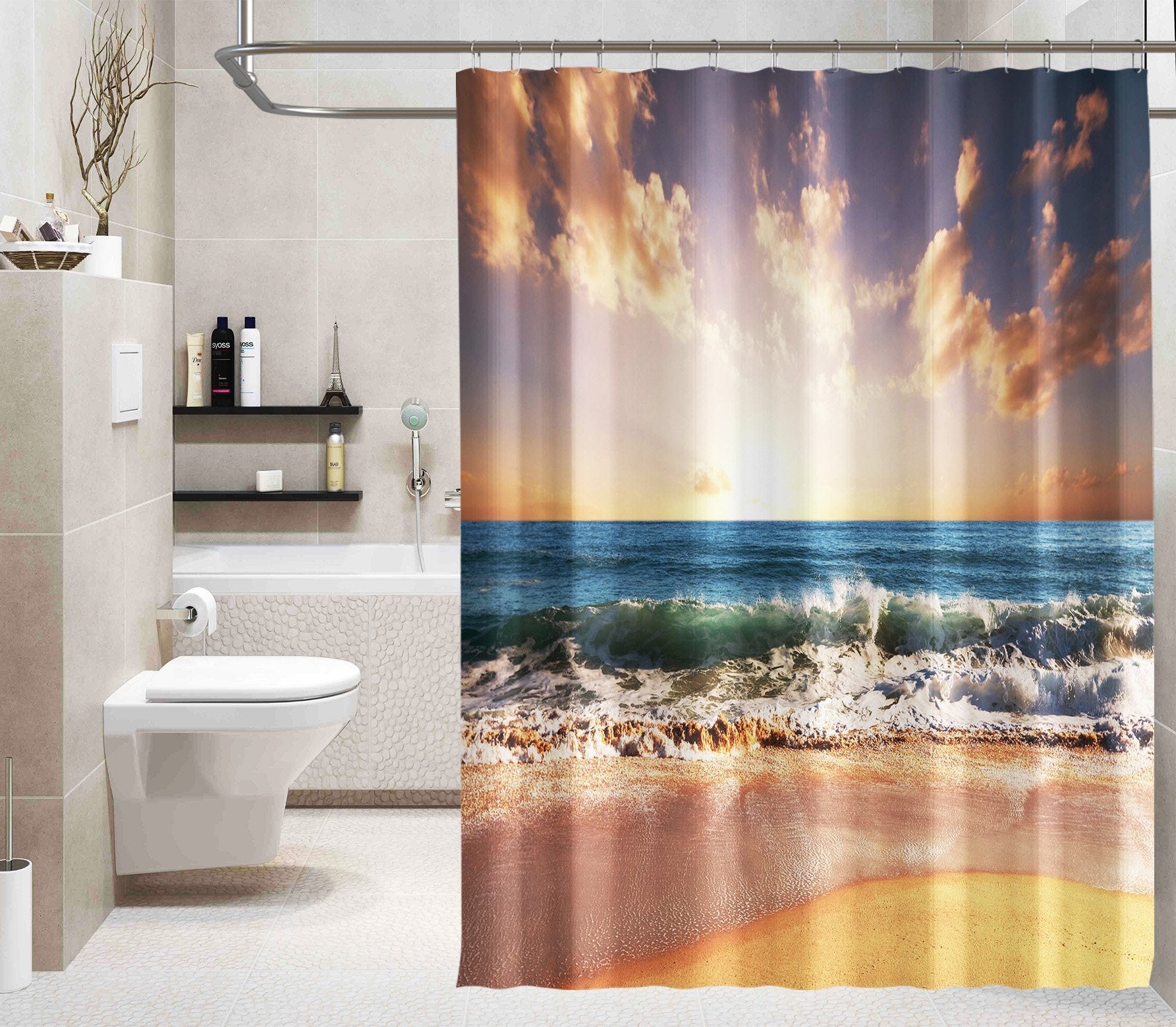 3D Beach High Tide 079 Shower Curtain 3D Shower Curtain AJ Creativity Home 