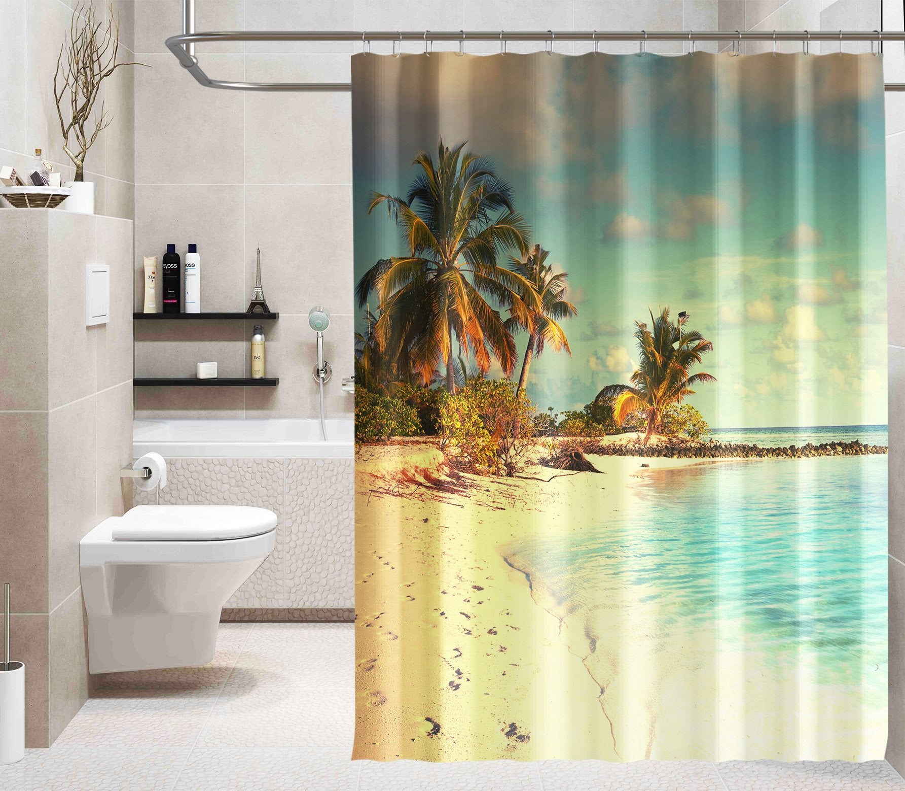 3D Beach Footprints 080 Shower Curtain 3D Shower Curtain AJ Creativity Home 