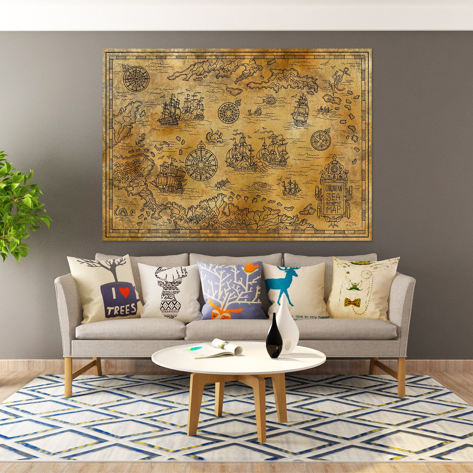 3D Yellow River 259 World Map Wall Sticker