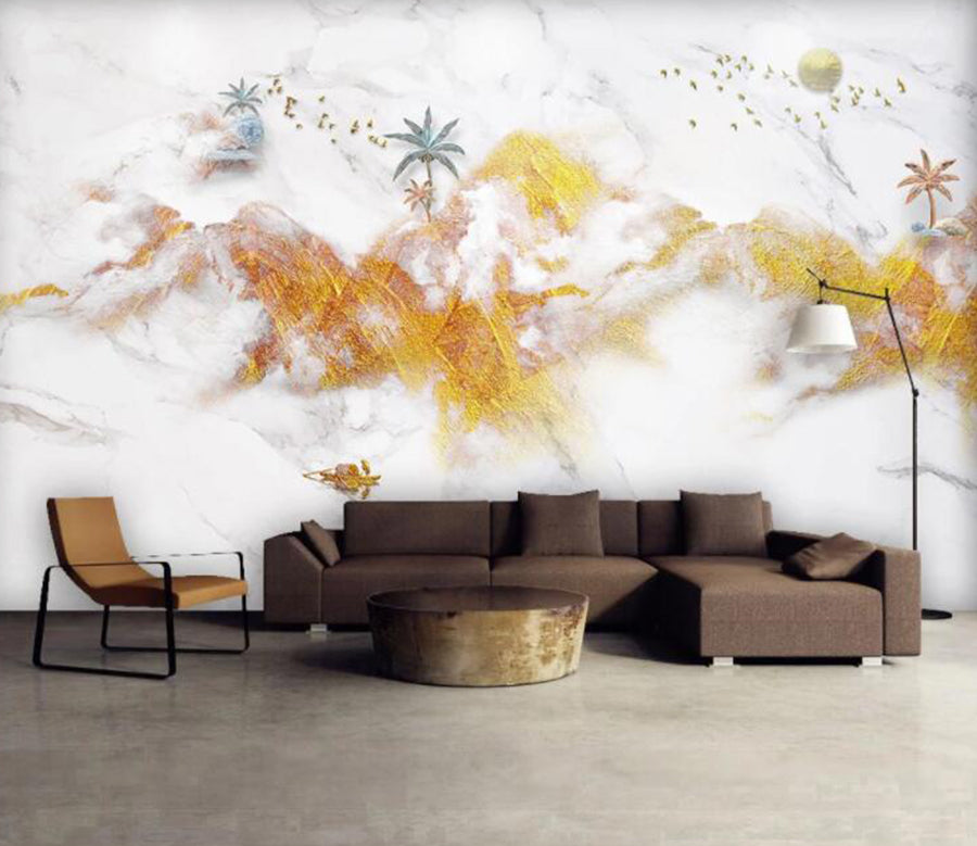 3D Gold Mountain WC1465 Wall Murals