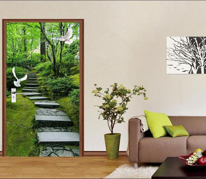 3D the stone road in the forest door mural Wallpaper AJ Wallpaper 