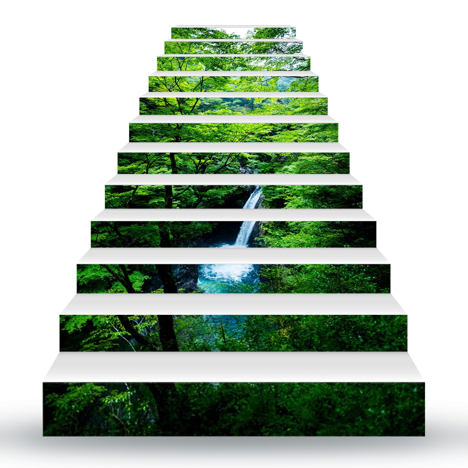 3D Green Forest Waterfall 103 Stair Risers
